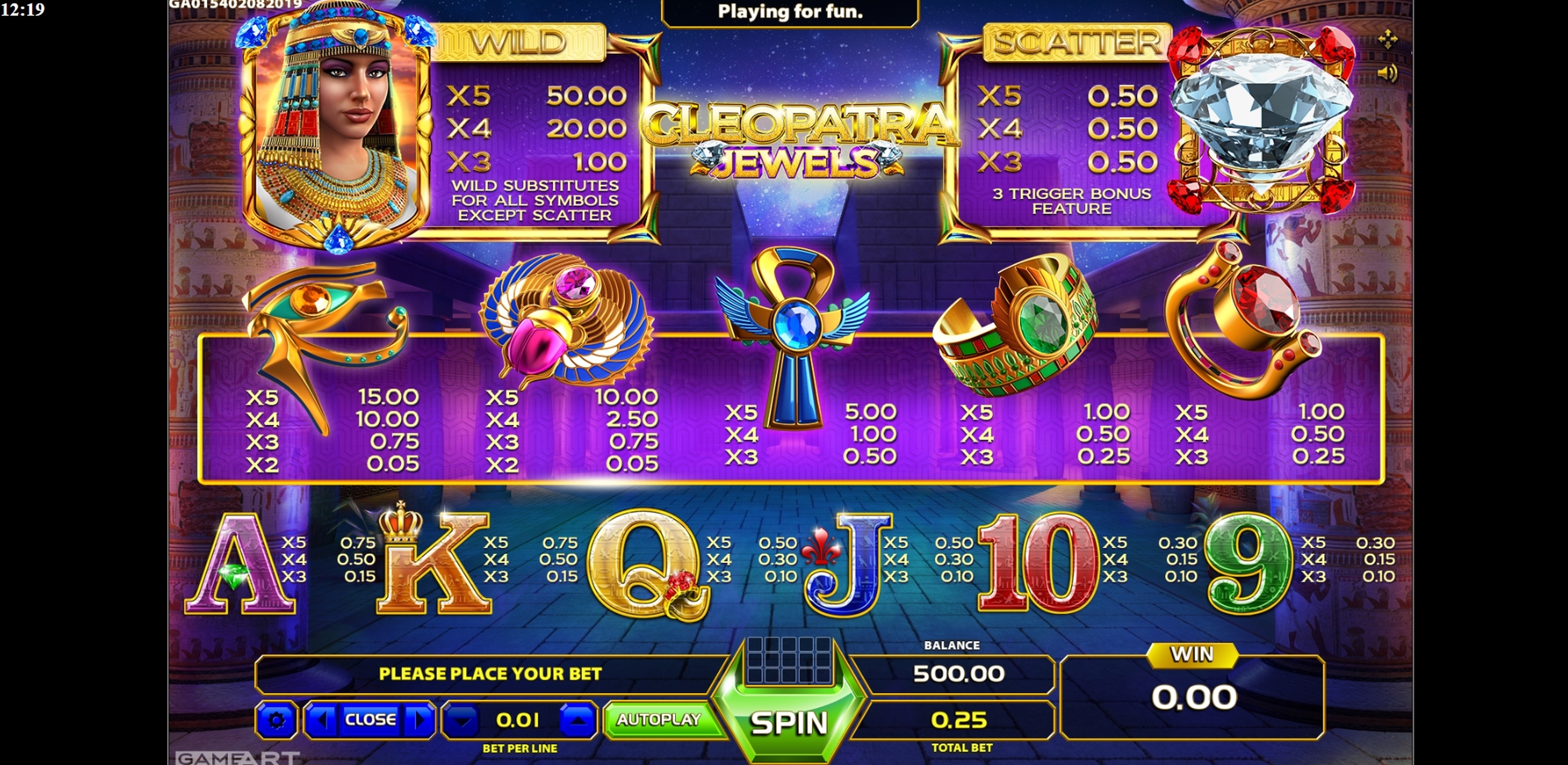 Info of Cleopatra Jewels Slot Game by GameArt