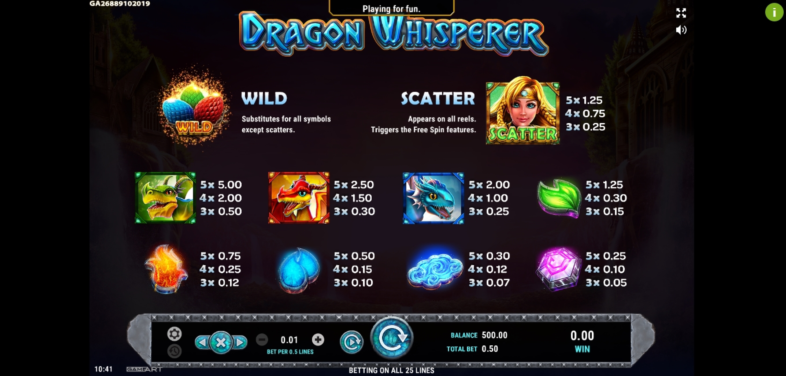 Info of Dragon Whisperer Slot Game by GameArt