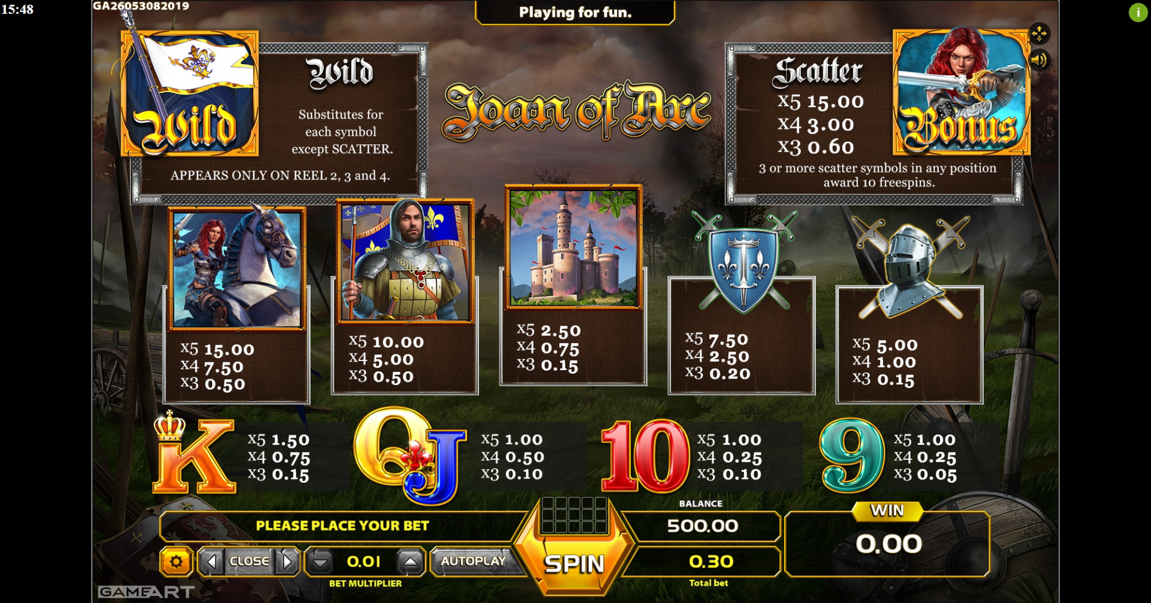 Info of Joan of Arc Slot Game by GameArt
