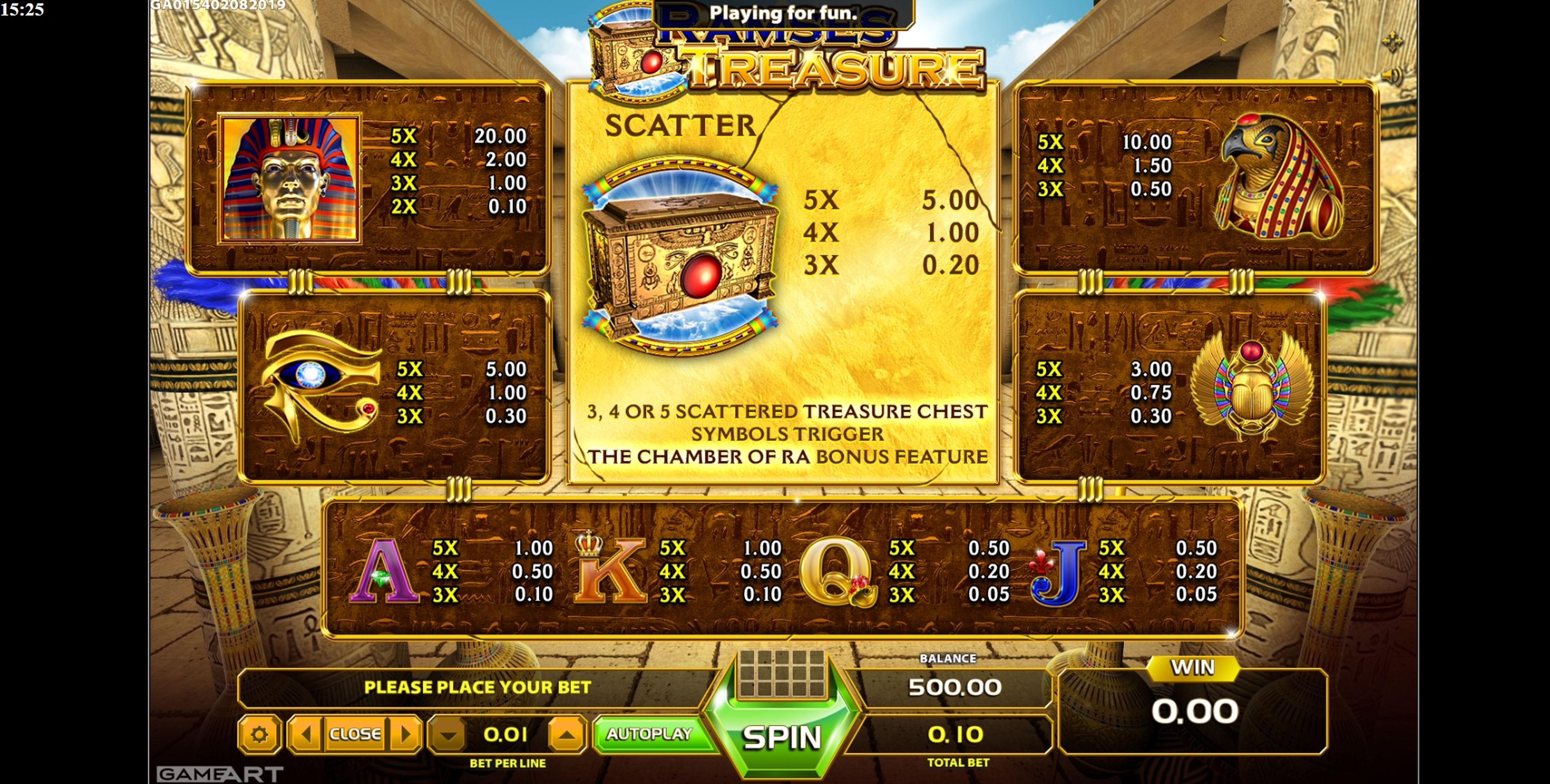 Info of Ramses Treasure Slot Game by GameArt