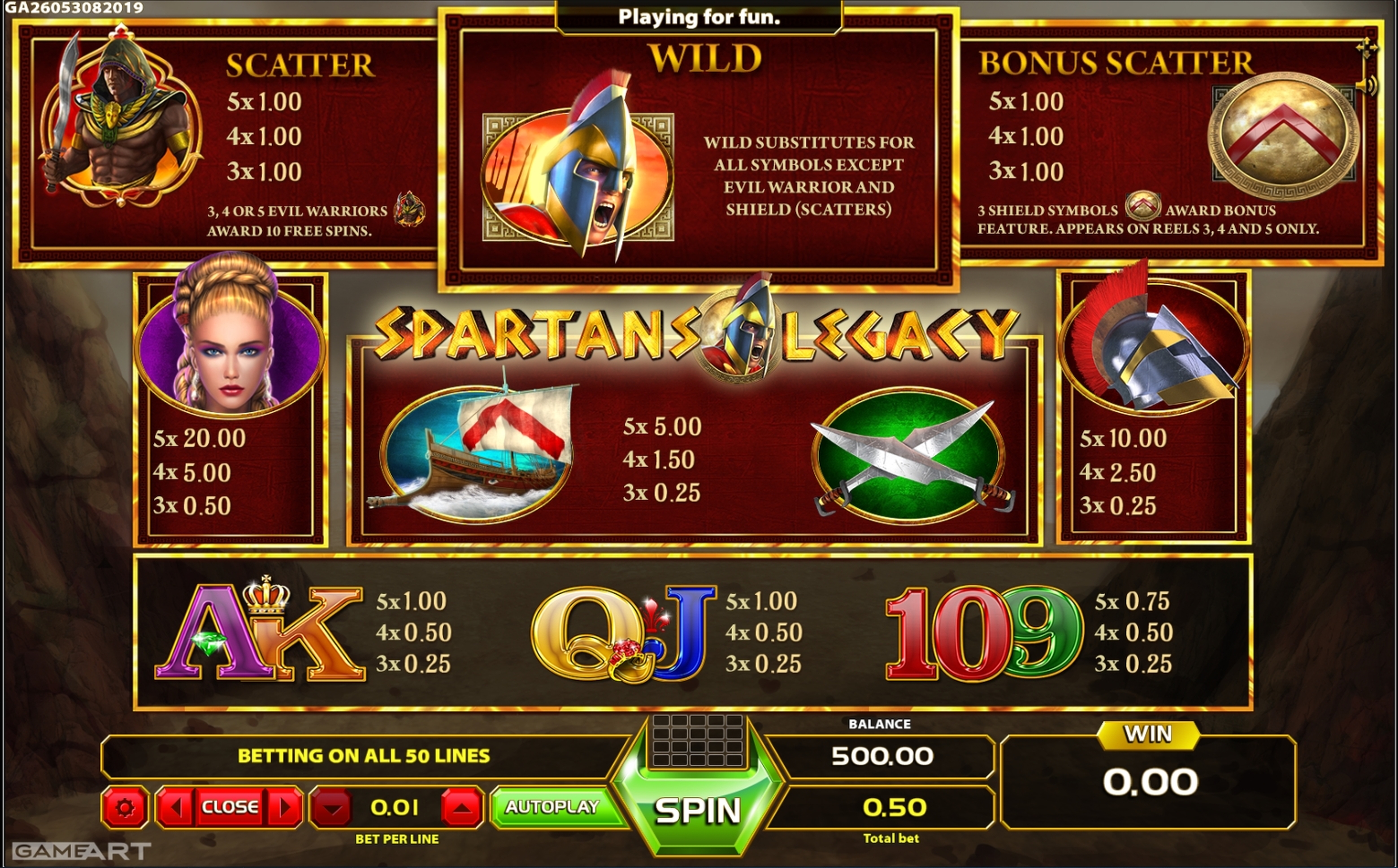 Info of Spartans Legacy Slot Game by GameArt