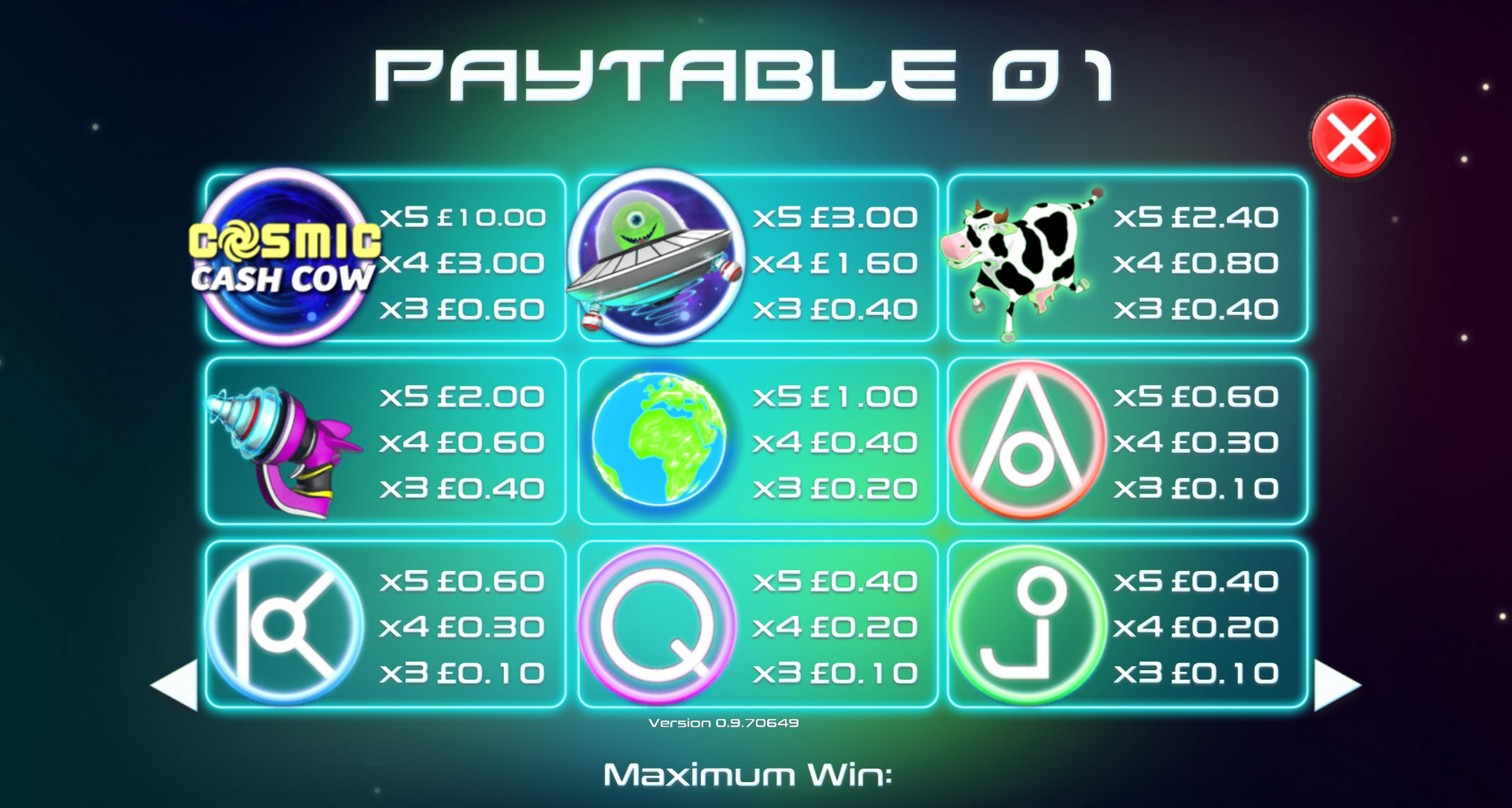 Info of Cosmic Cash Cow Slot Game by Games Warehouse