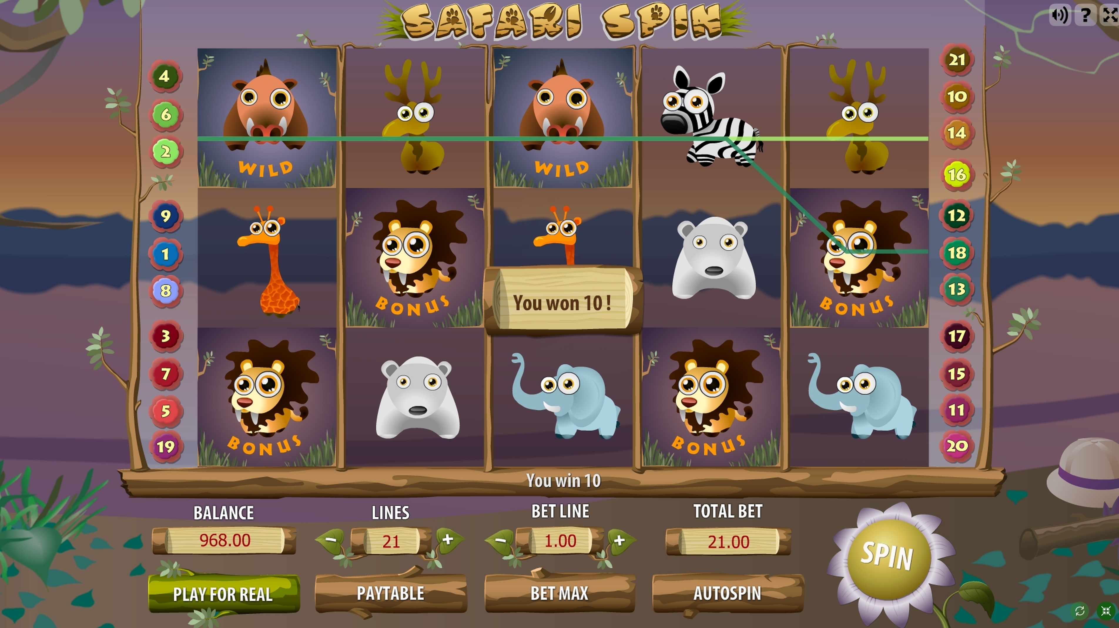 Win Money in Safari Spin Free Slot Game by Gamescale Software