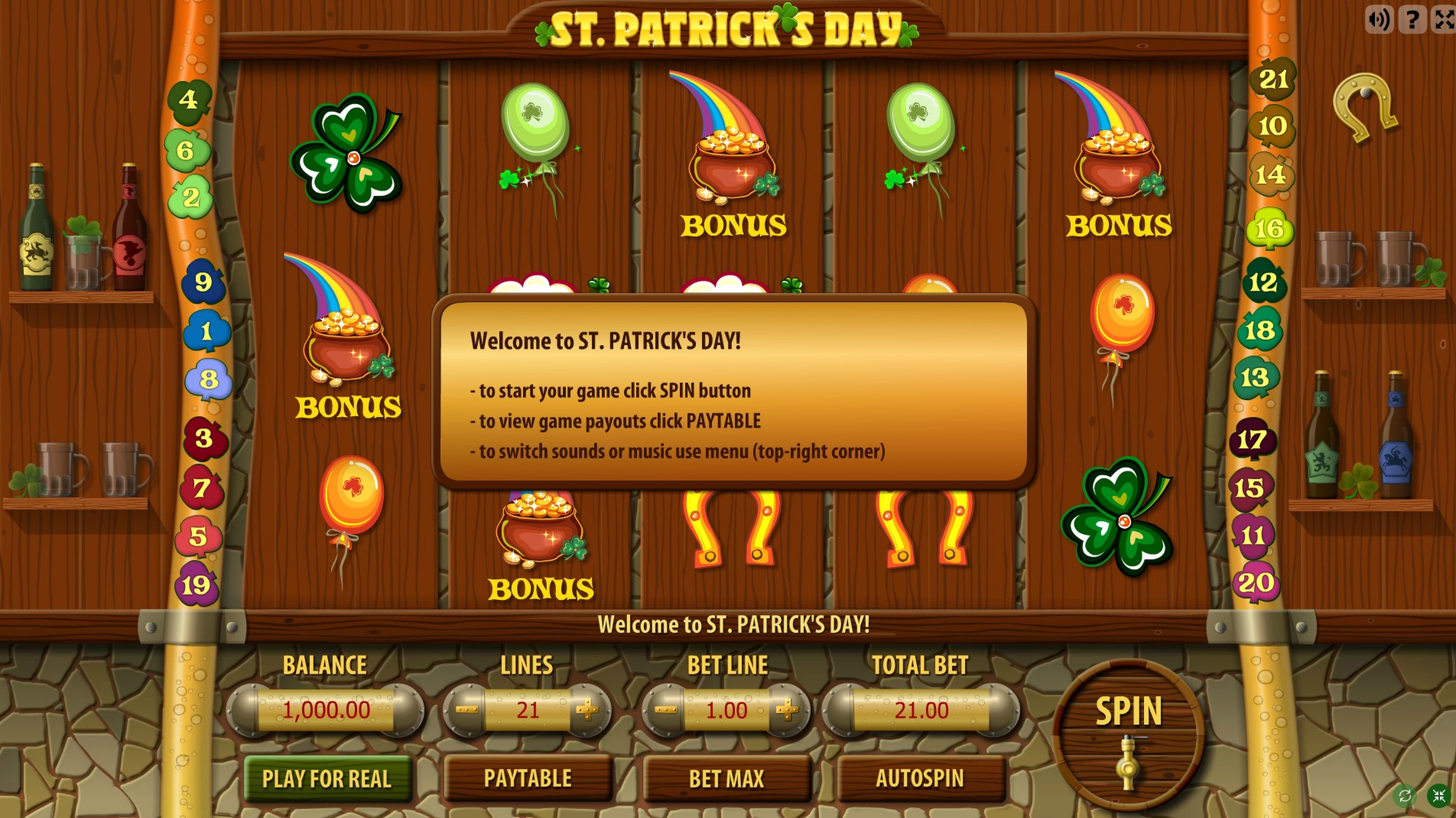 Reels in St Patricks Day Slot Game by Gamescale Software