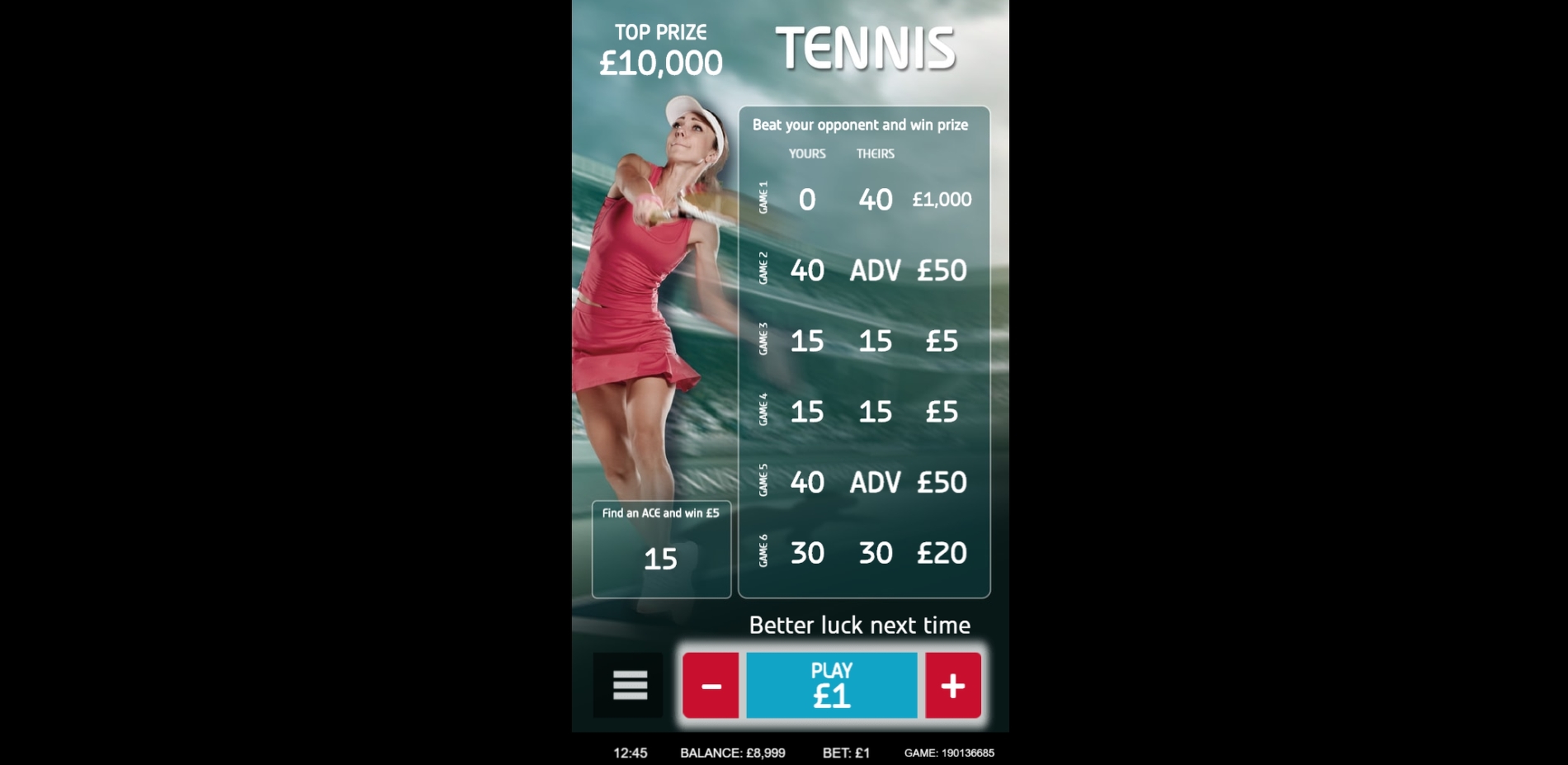 Win Money in Tennis Free Slot Game by Gamevy