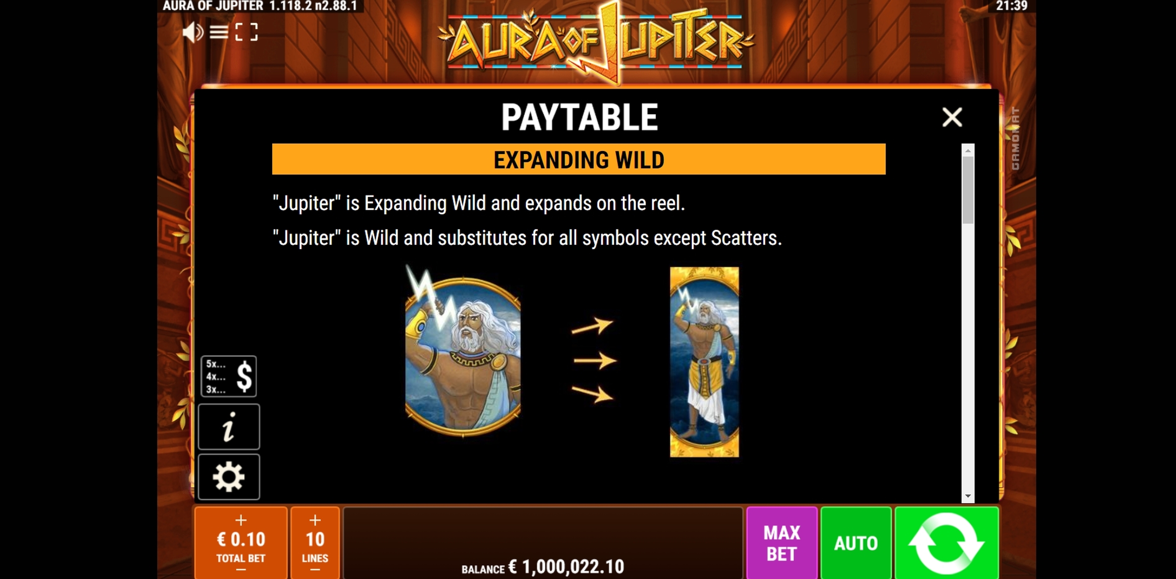 Info of Aura of Zeus Slot Game by Gamomat