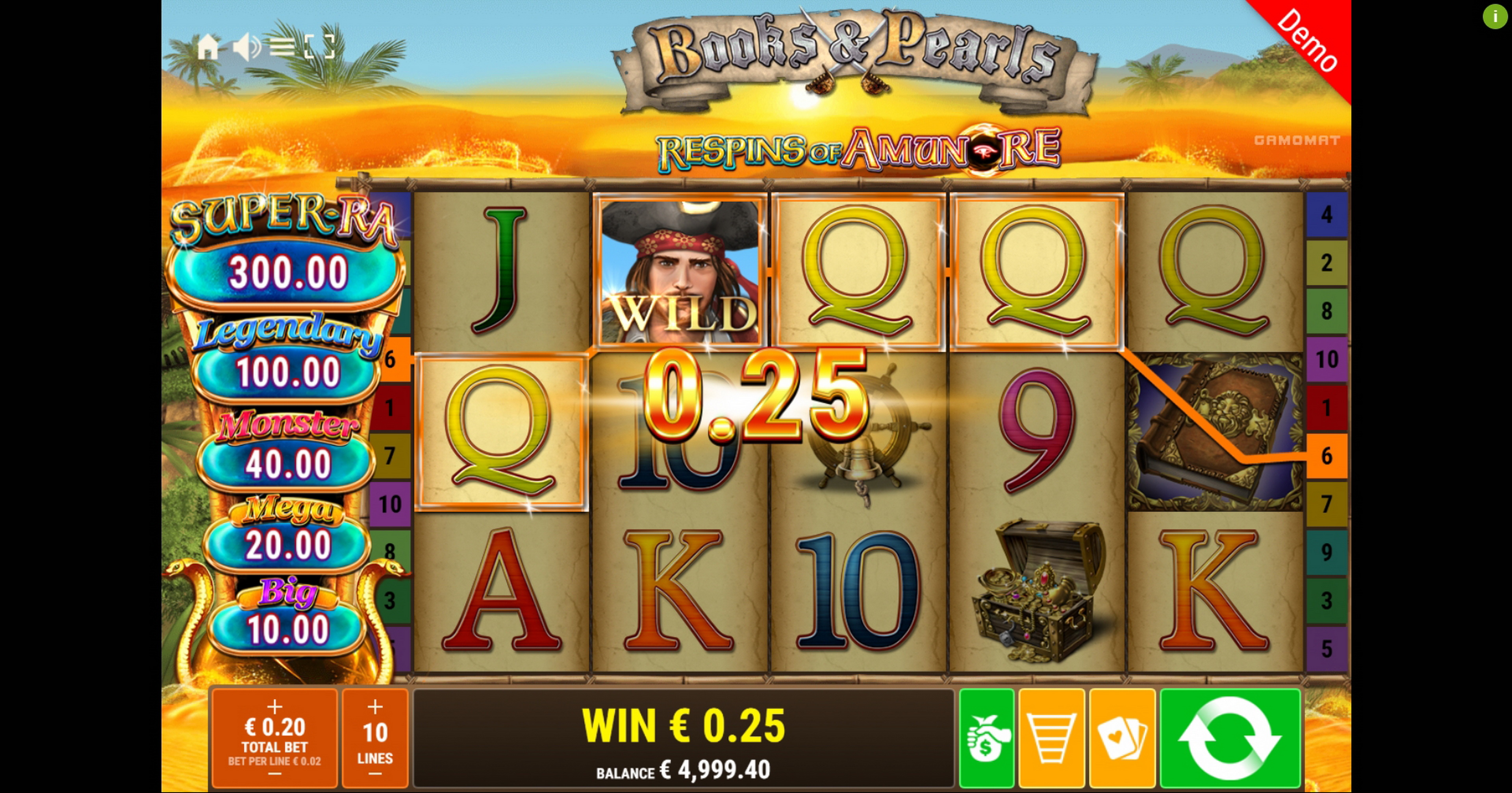 Win Money in Books and Pearls Respins of Amun-Re Free Slot Game by Gamomat