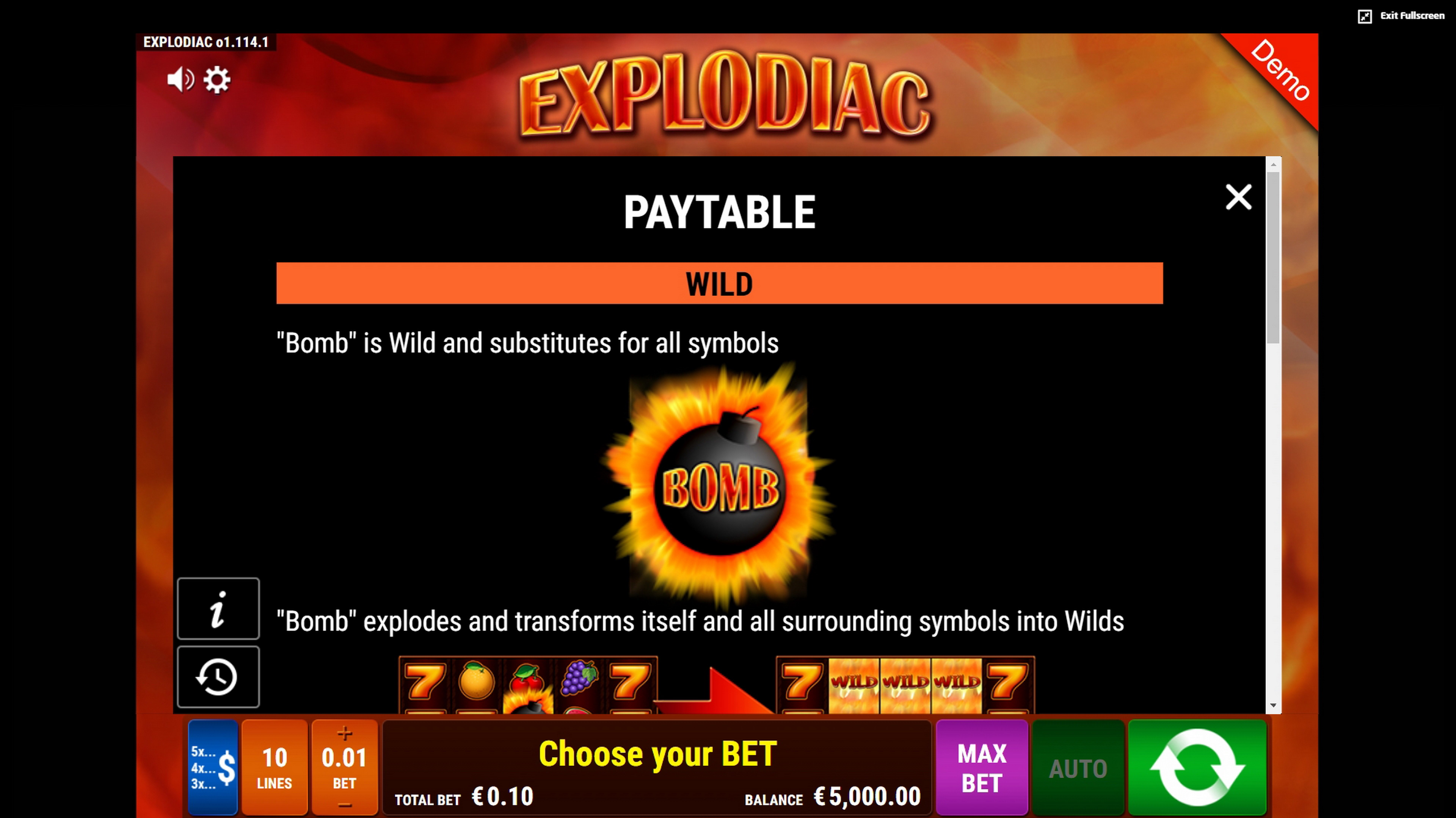 Info of Explodiac Slot Game by Gamomat