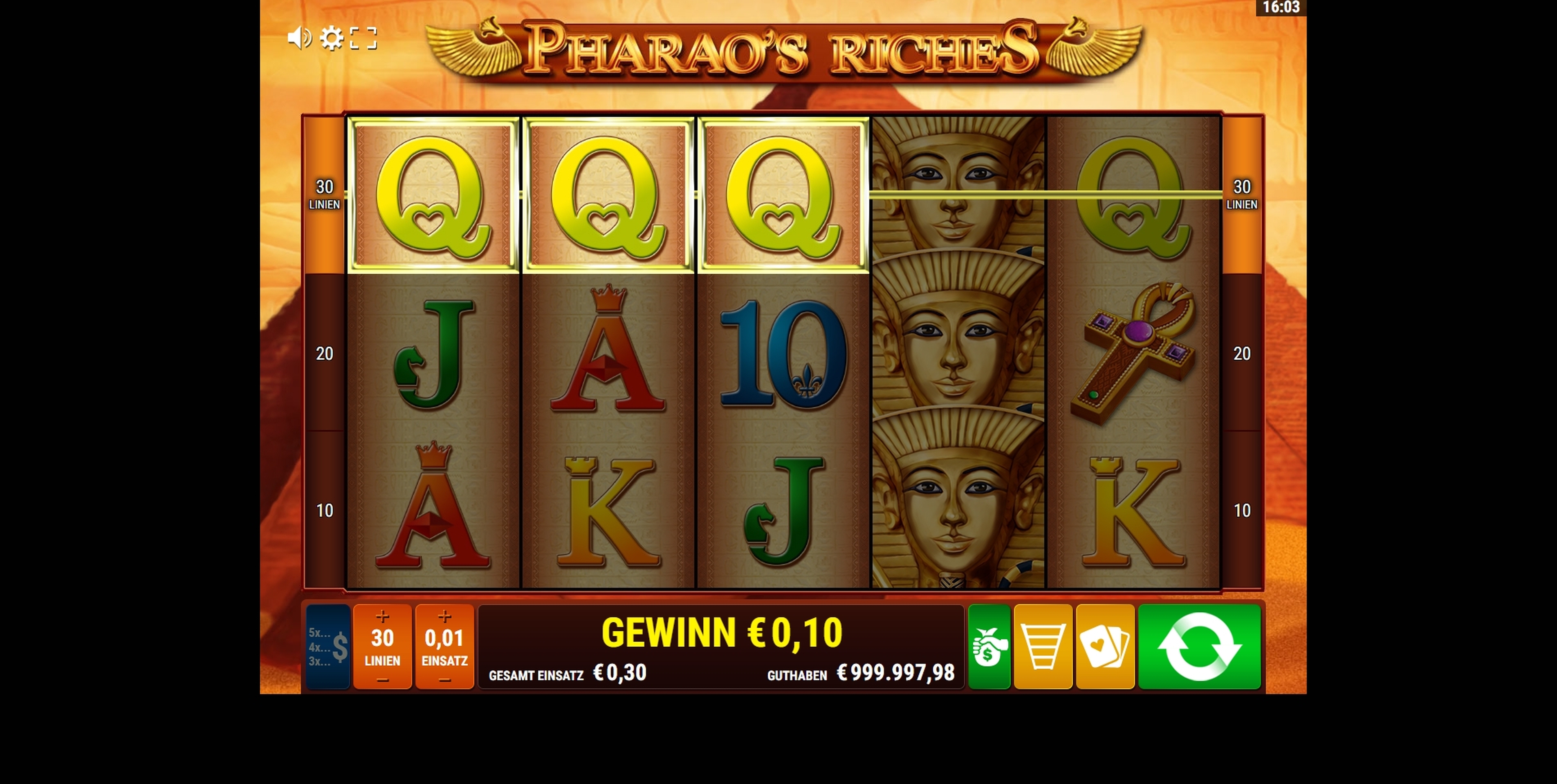 Win Money in Pharao's Riches Free Slot Game by Gamomat