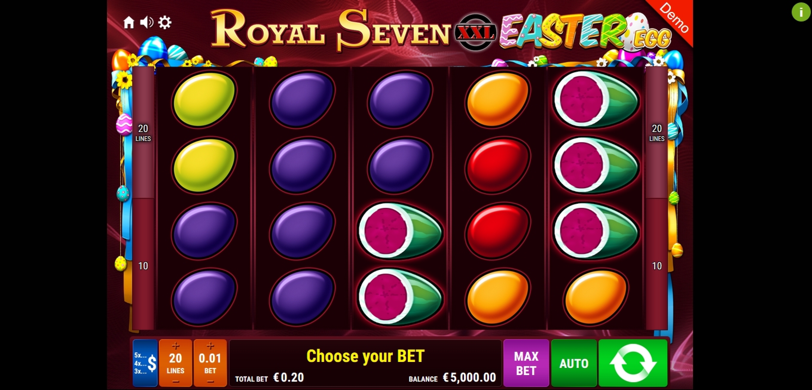 Reels in Royal Seven XXL Easter Egg Slot Game by Gamomat