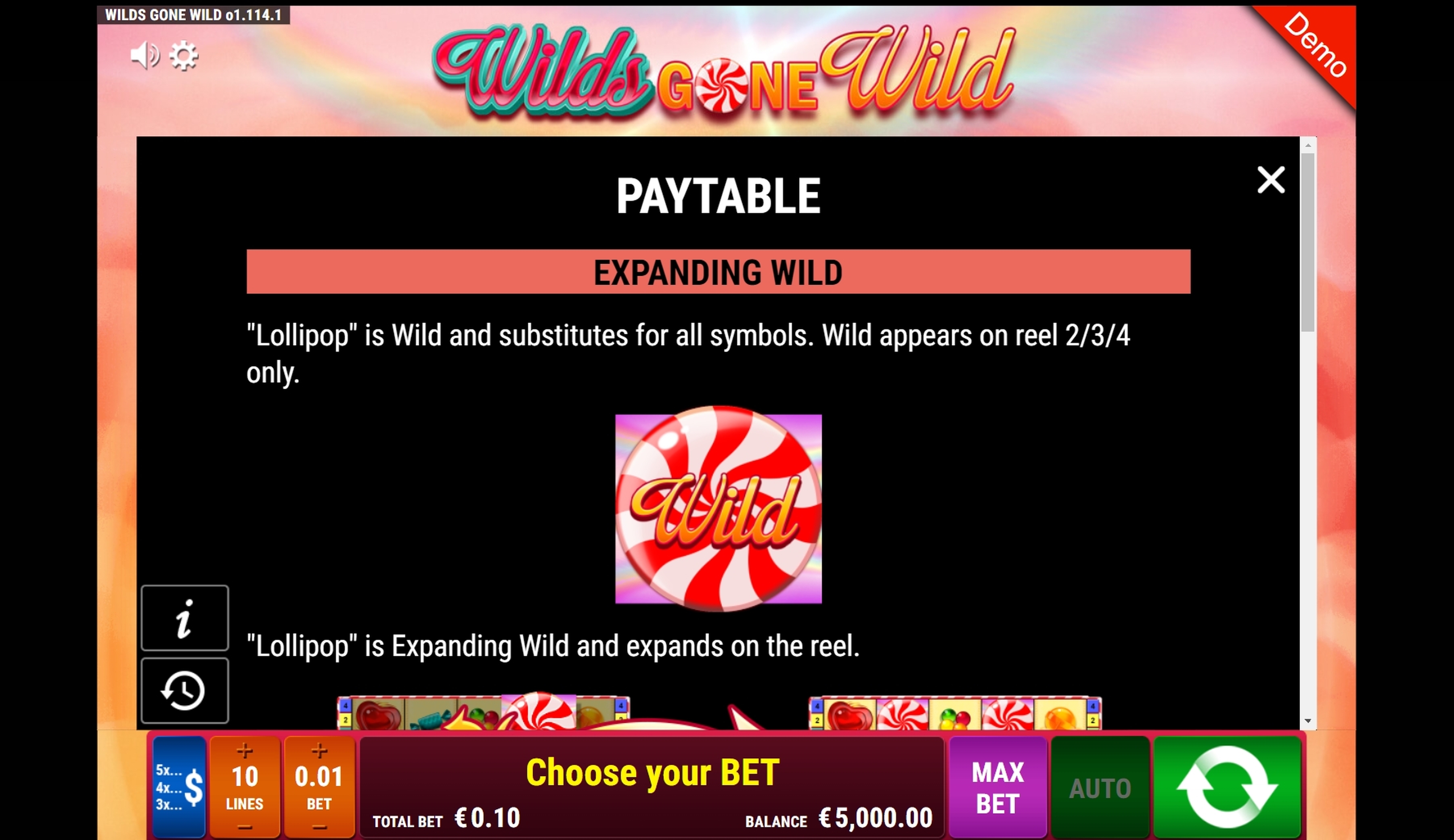 Info of Wilds gone wild Slot Game by Gamomat