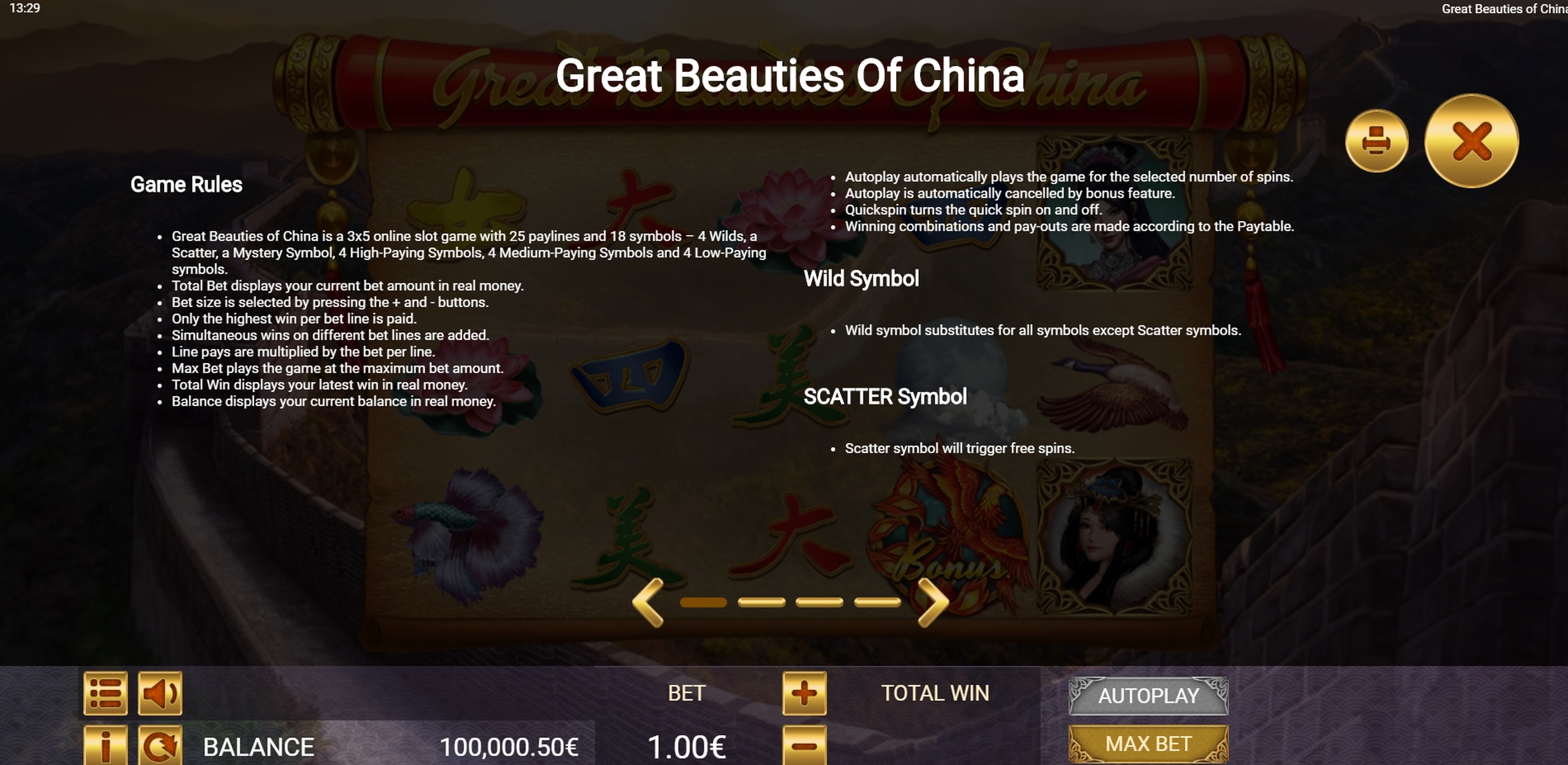 Info of Great Beautiies Of China Slot Game by Ganapati