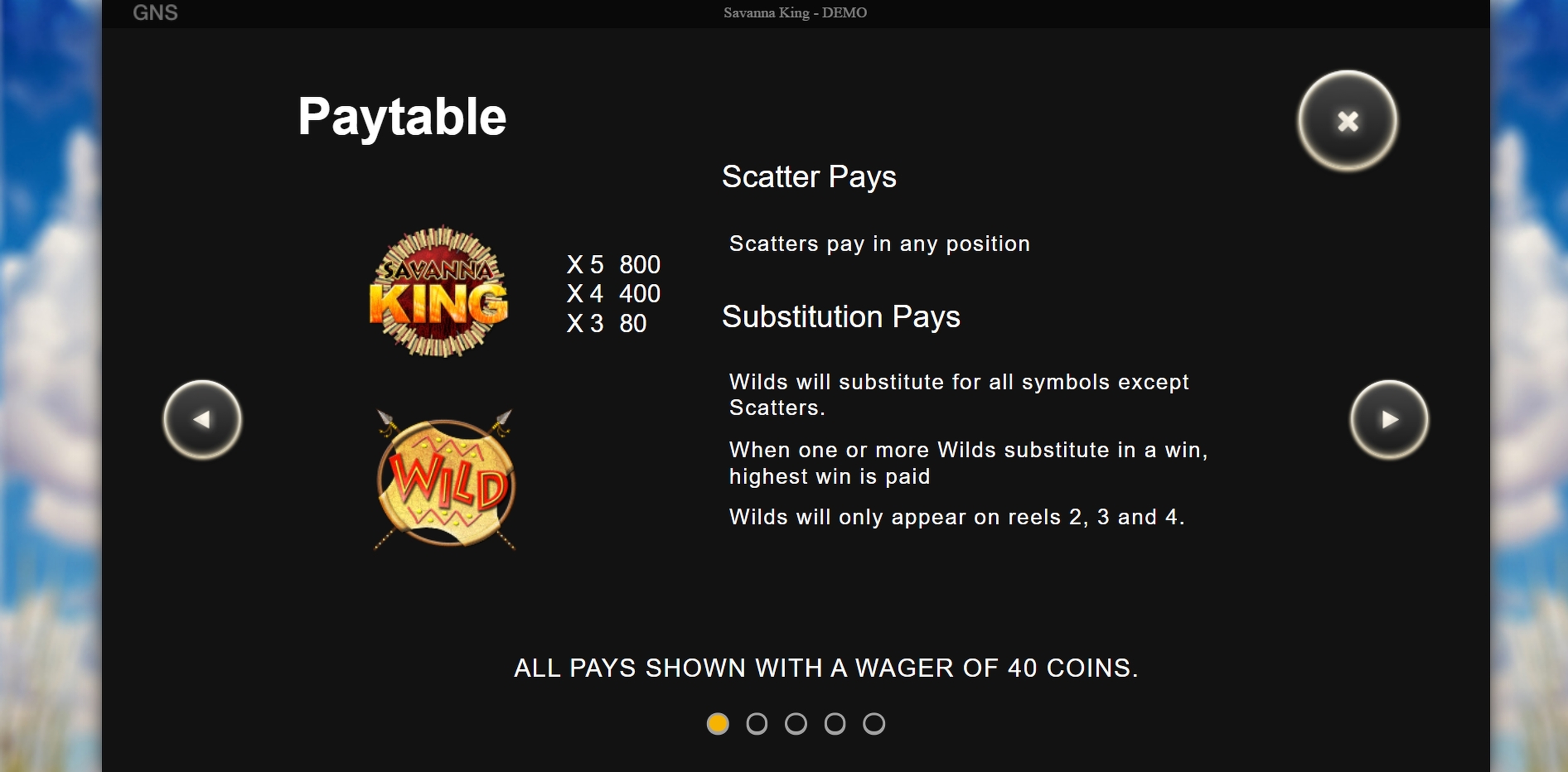 Info of Savanna King Slot Game by Genesis Gaming