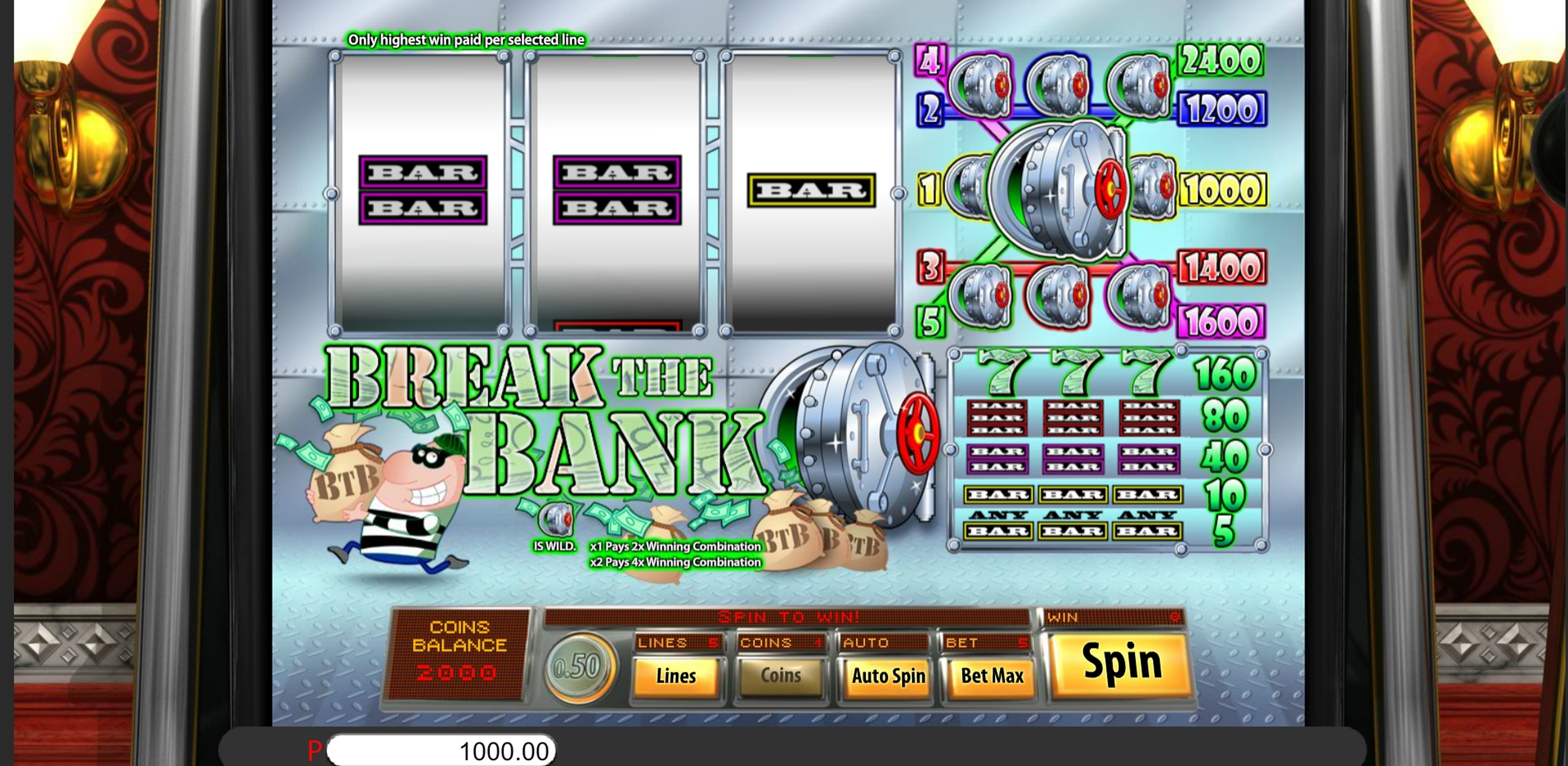 Reels in Break the Bank Slot Game by Genii