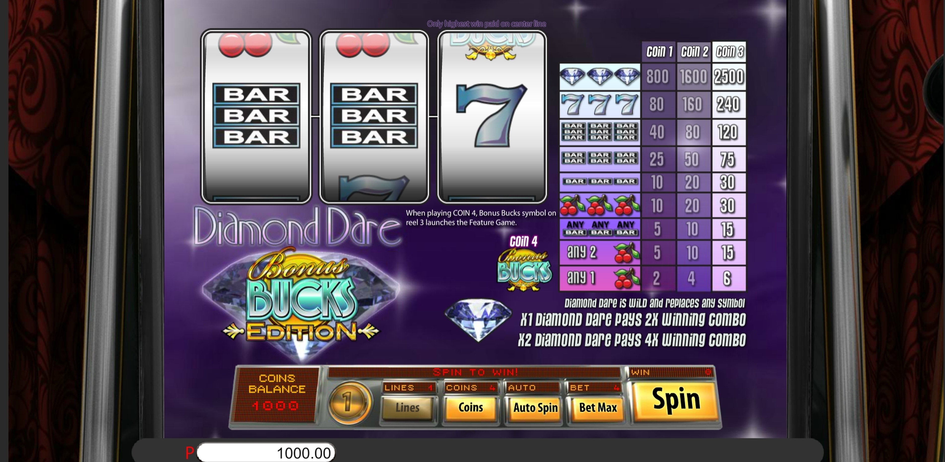 Reels in Diamond Dare Bonus Bucks Slot Game by Genii