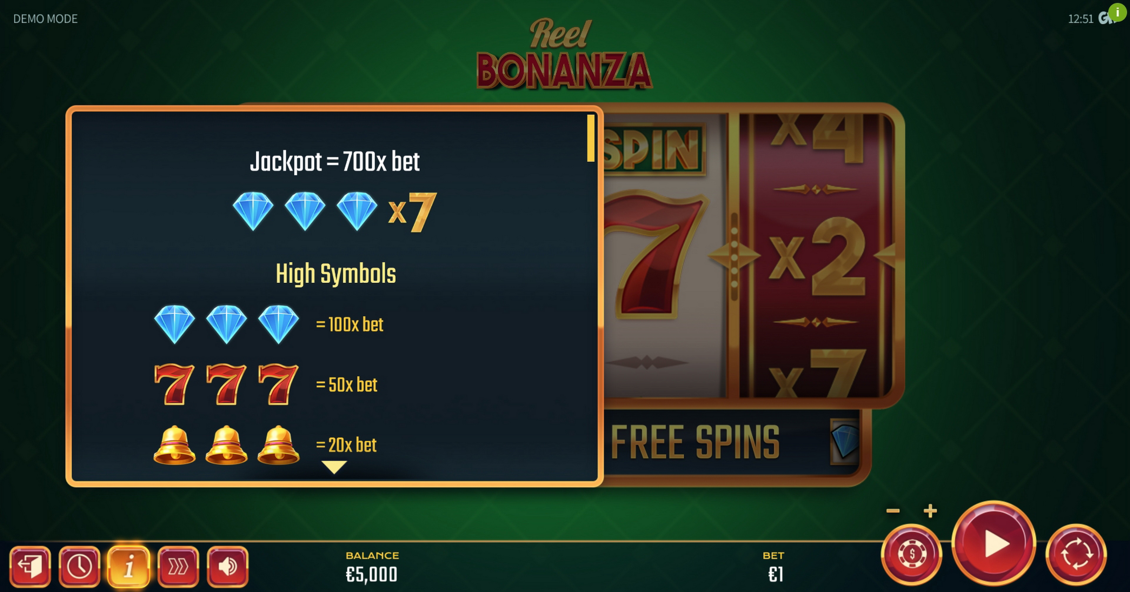 Info of Reel Bonanza Slot Game by Golden Hero