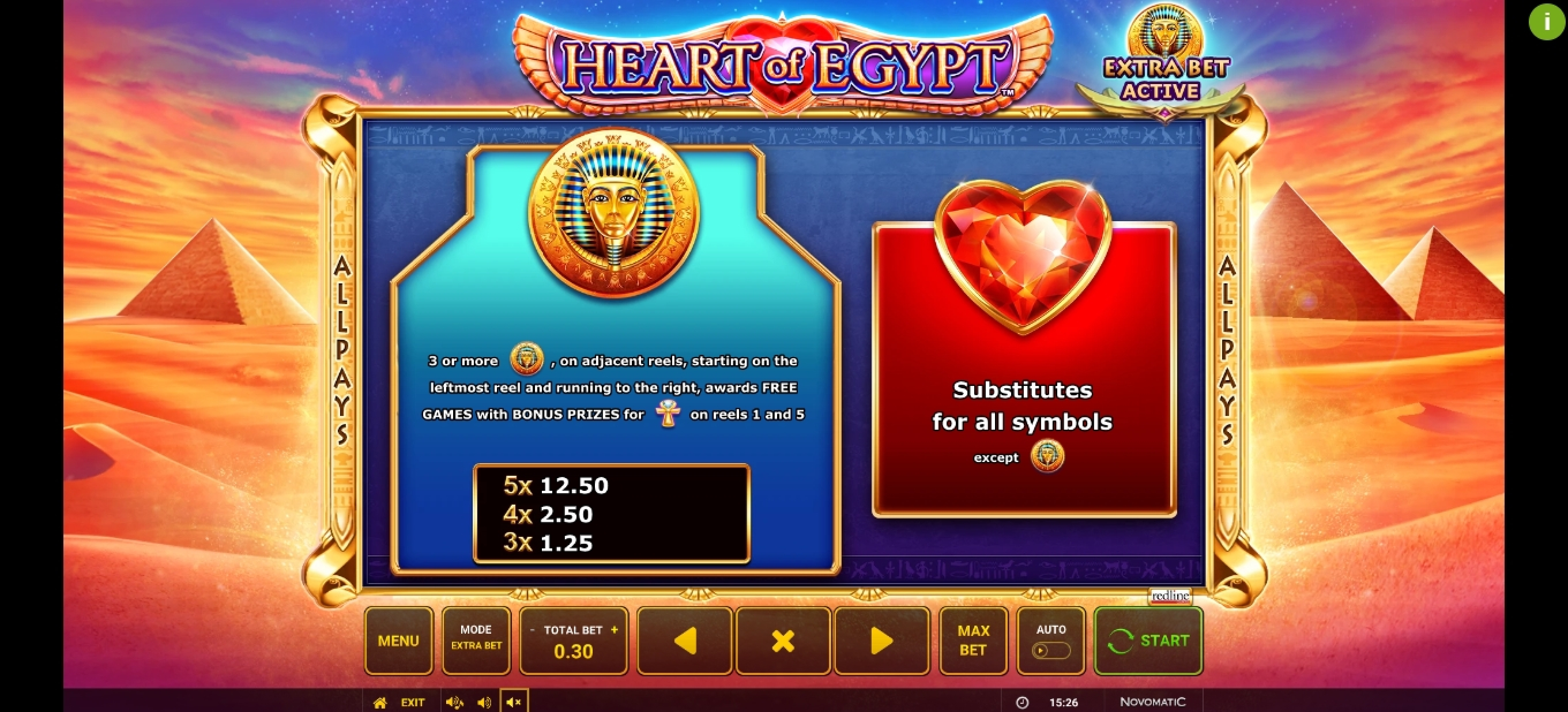 Info of Heart of Egypt Slot Game by Greentube