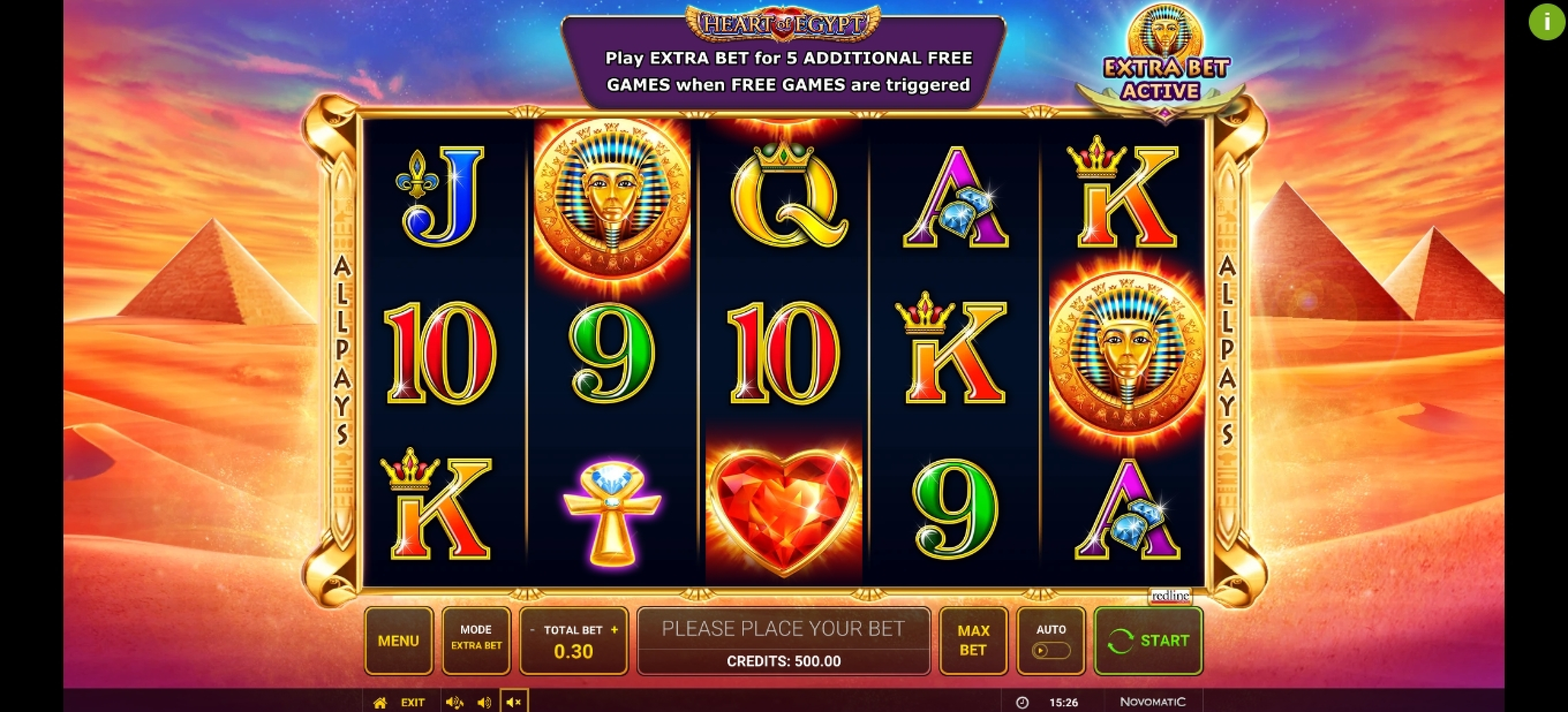 Reels in Heart of Egypt Slot Game by Greentube