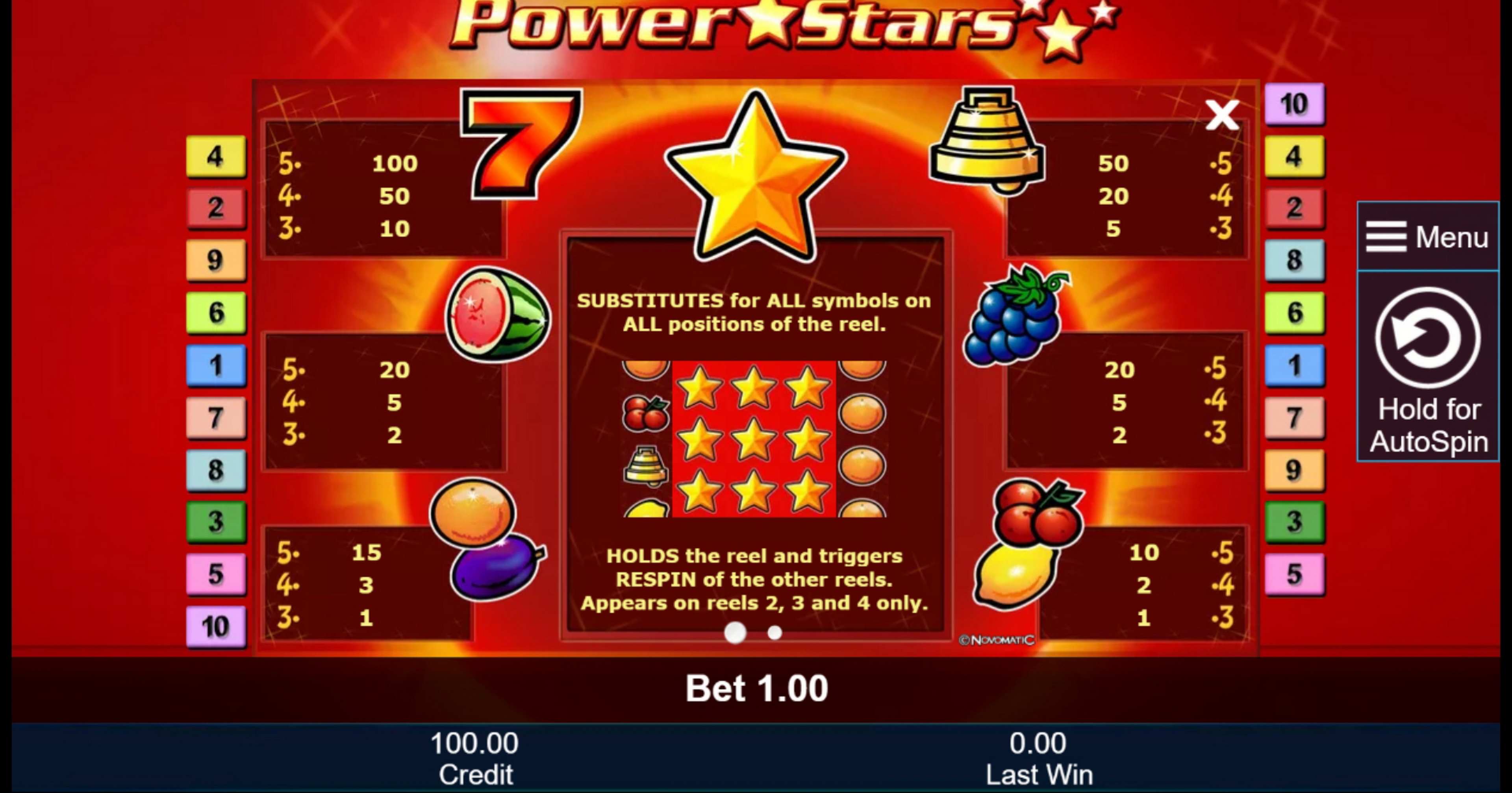 Info of Power Stars Slot Game by Greentube