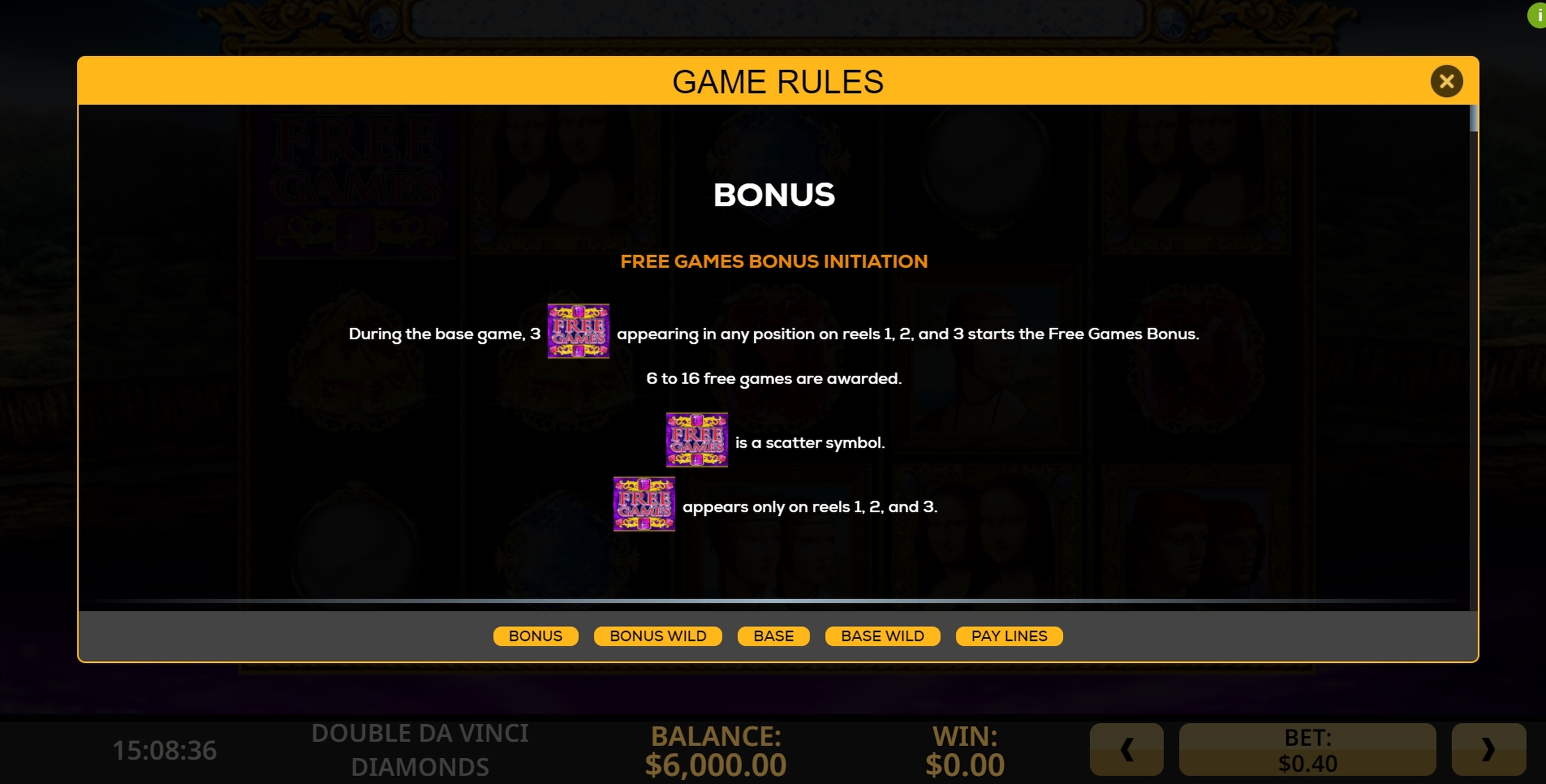 Info of Double Da Vinci Diamonds Slot Game by High 5 Games