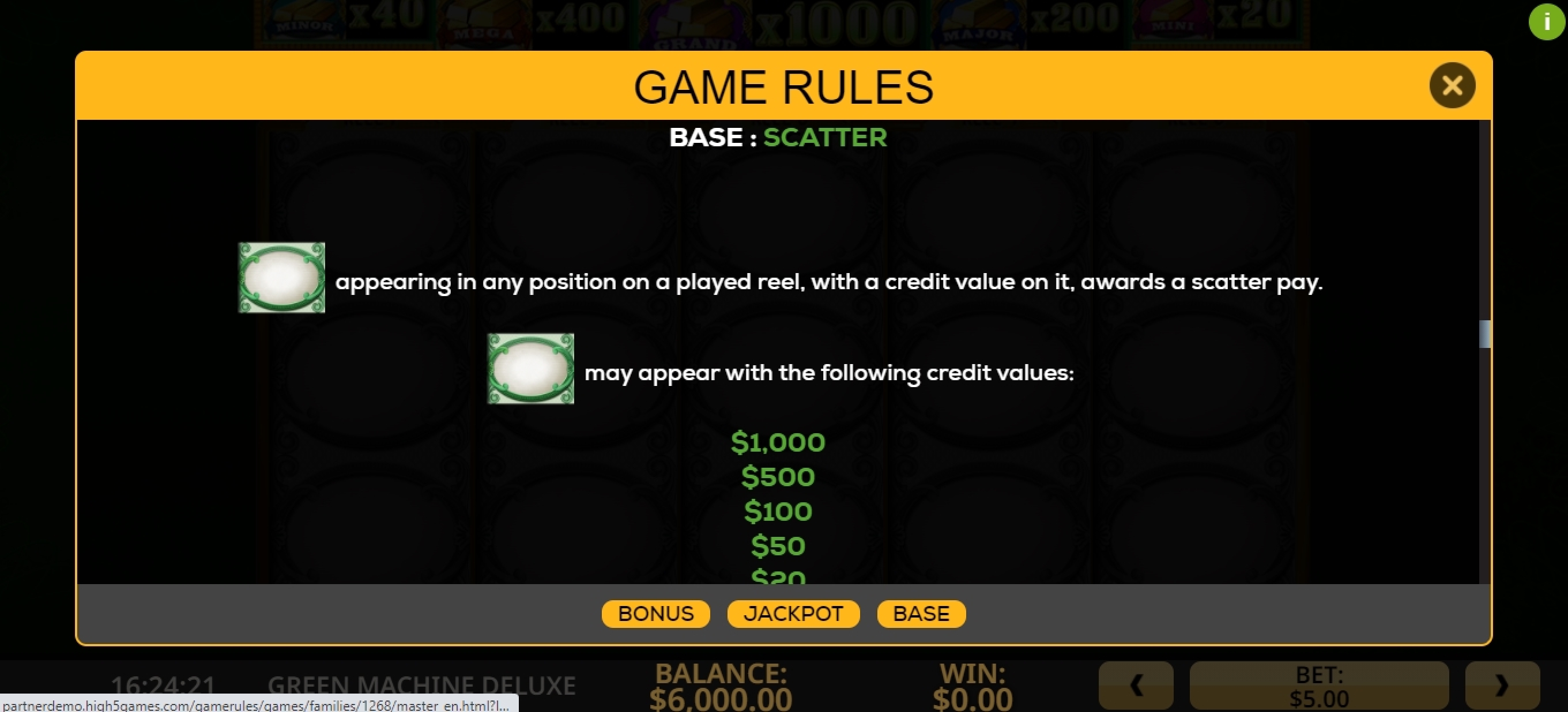 Info of The Green Machine Deluxe Slot Game by High 5 Games