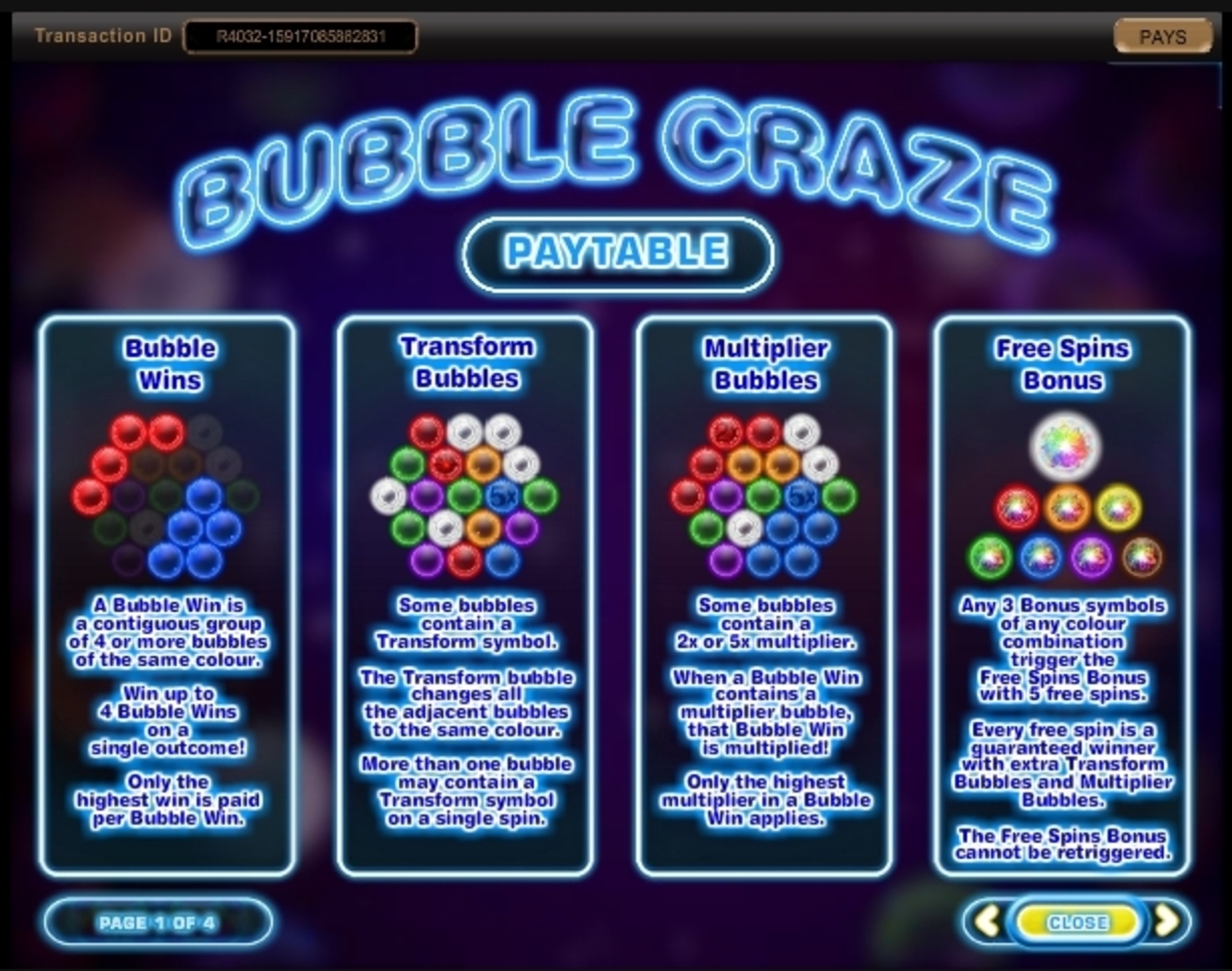 Info of Bubble Craze Slot Game by IGT