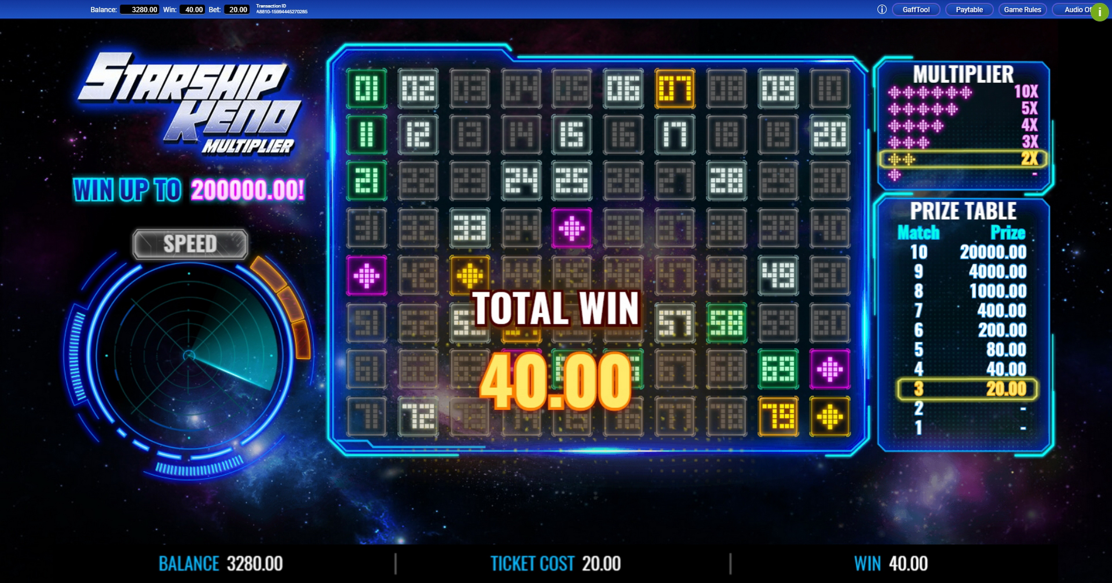 Win Money in Starship Keno Multiplier Free Slot Game by IGT