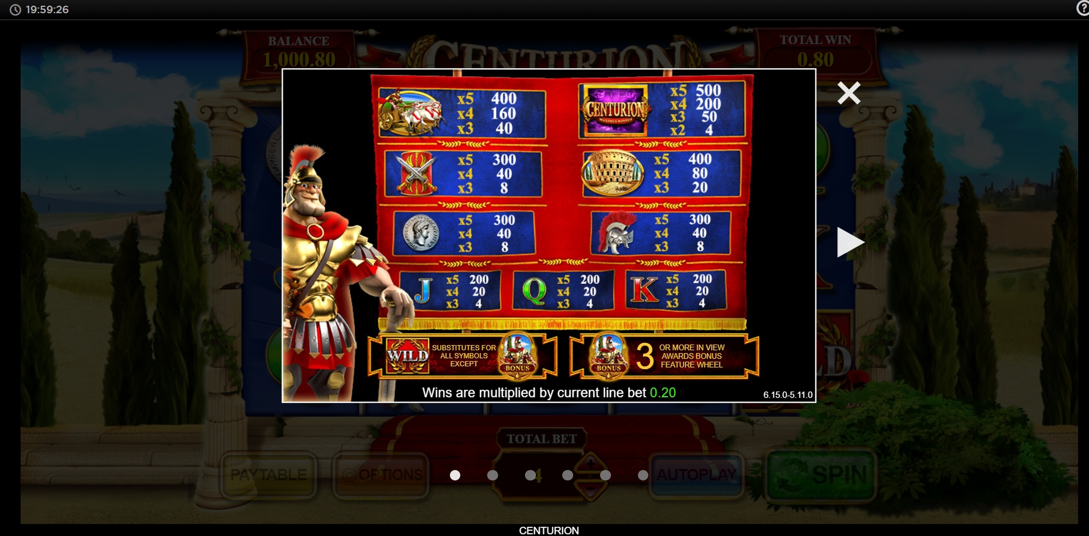 Info of Centurion Slot Game by Inspired Gaming