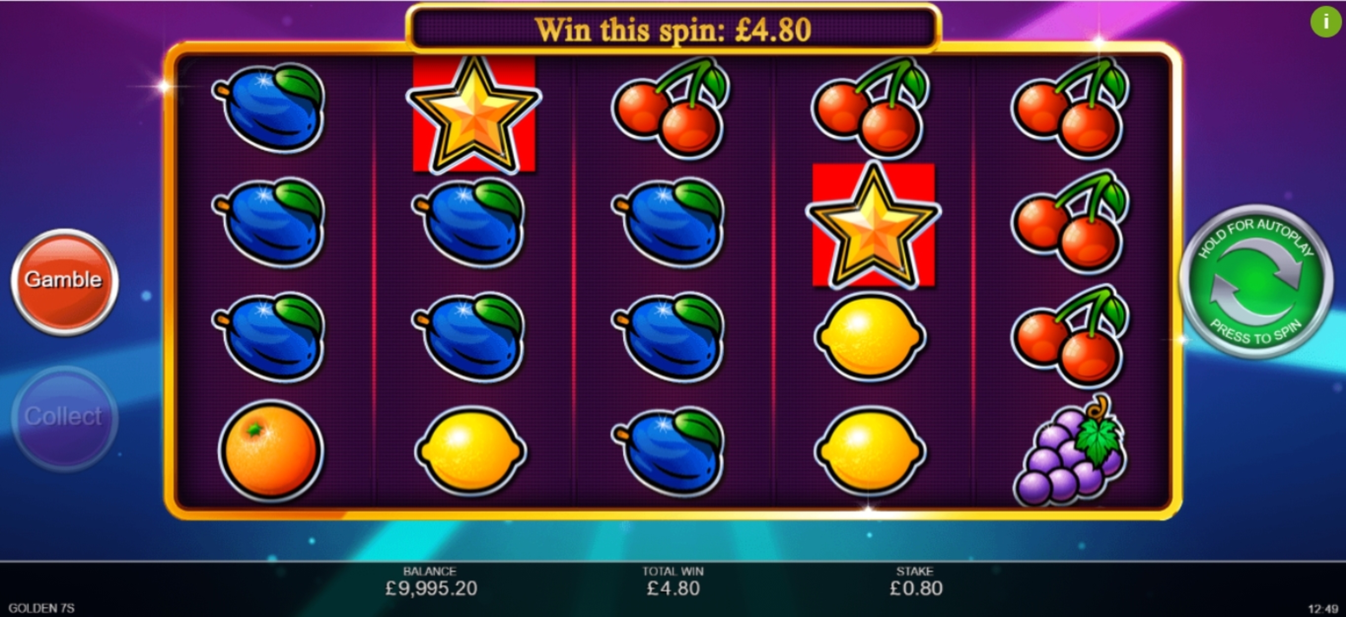 Win Money in Golden 7s Free Slot Game by Inspired Gaming
