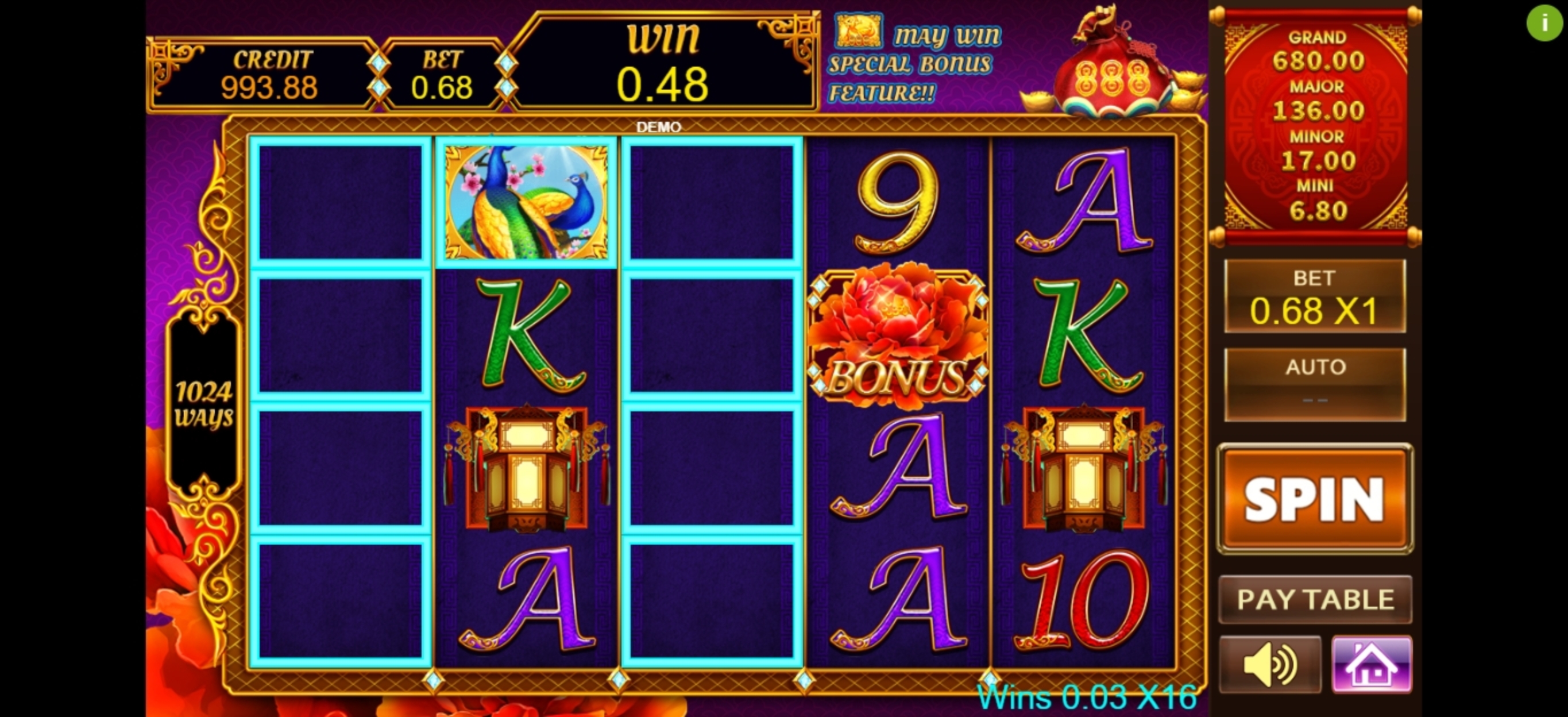 Win Money in Peacock King 2 Free Slot Game by PlayStar