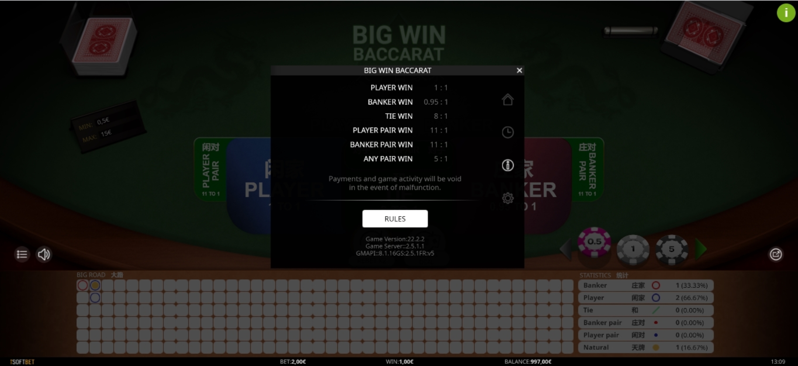 Info of Big Win Baccarat Slot Game by iSoftBet