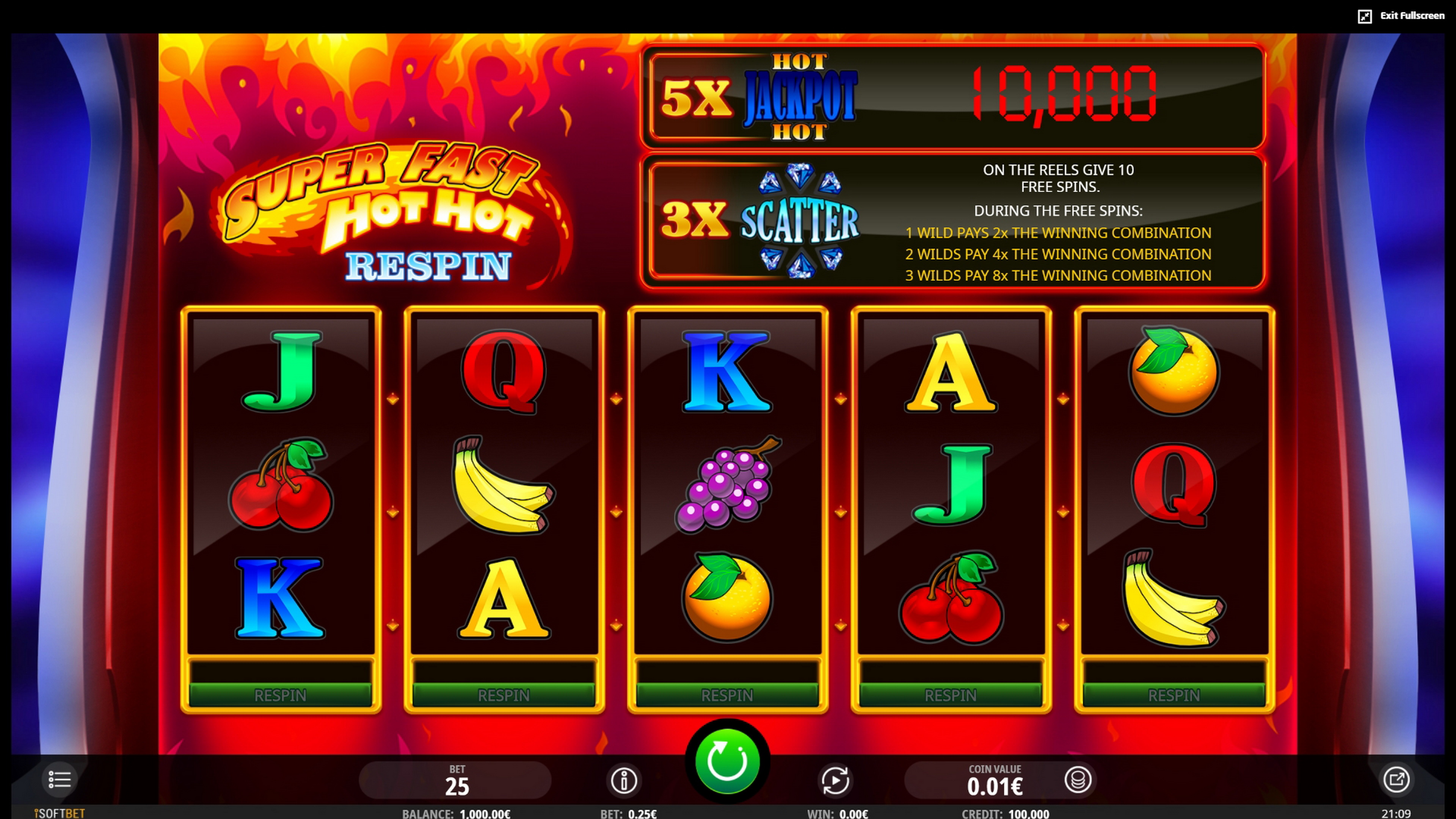 Reels in Super Fast Hot Hot Respin Slot Game by iSoftBet