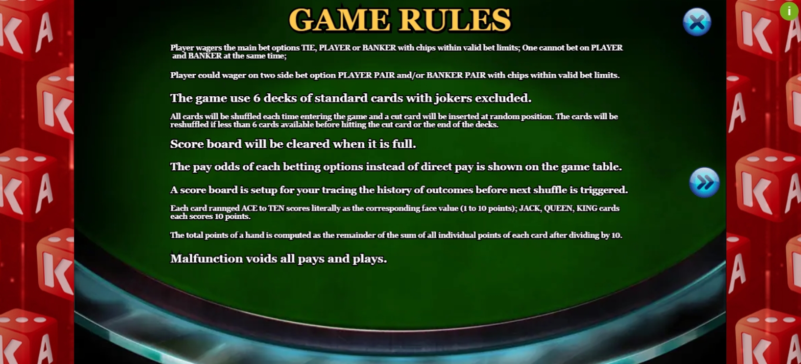 Info of Baccarat Slot Game by KA Gaming