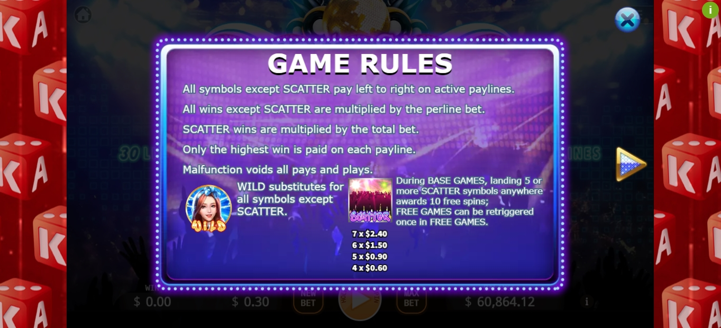 Info of Party Girl Slot Game by KA Gaming