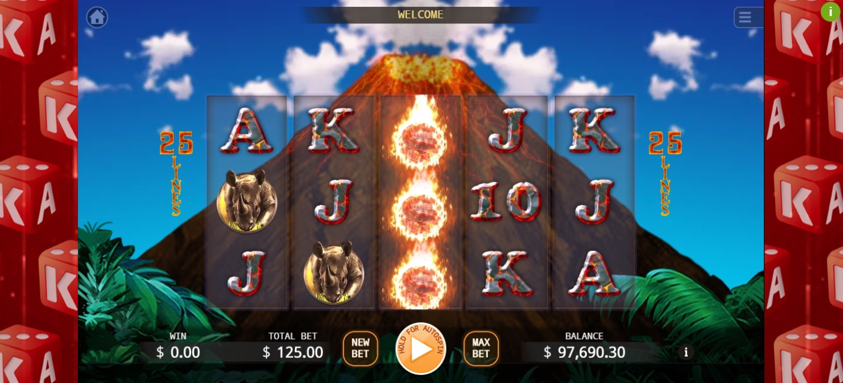 Reels in Volcano Adventure Slot Game by KA Gaming