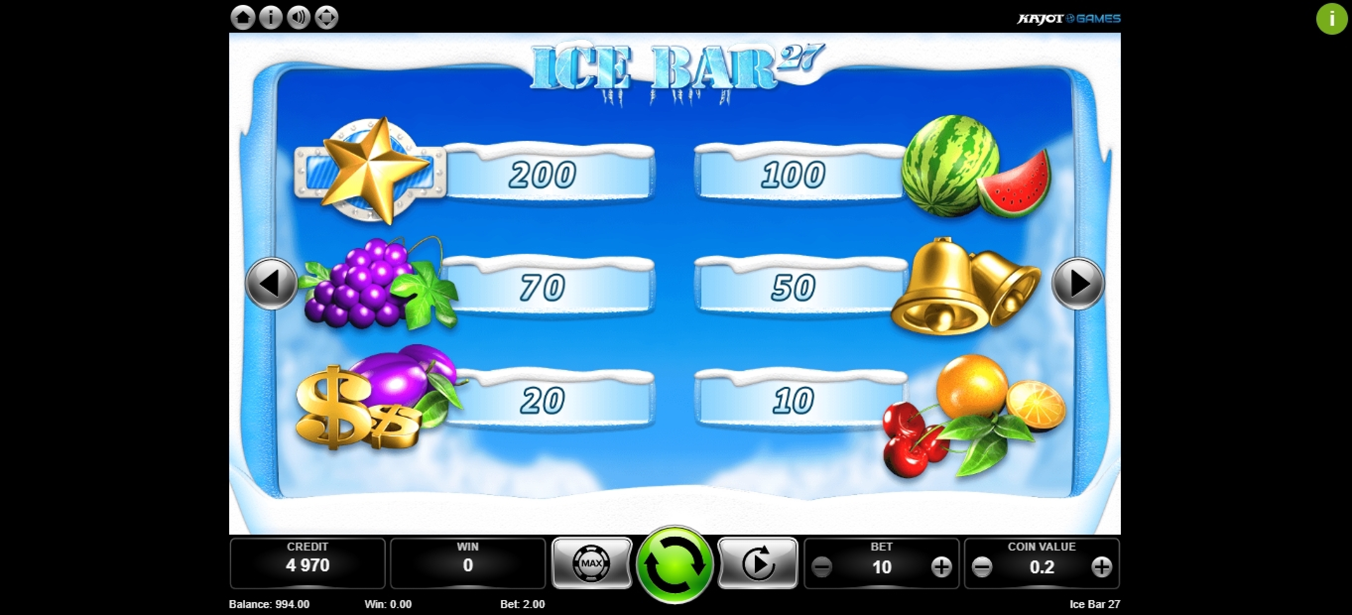 Info of Ice Bar 27 Slot Game by Kajot