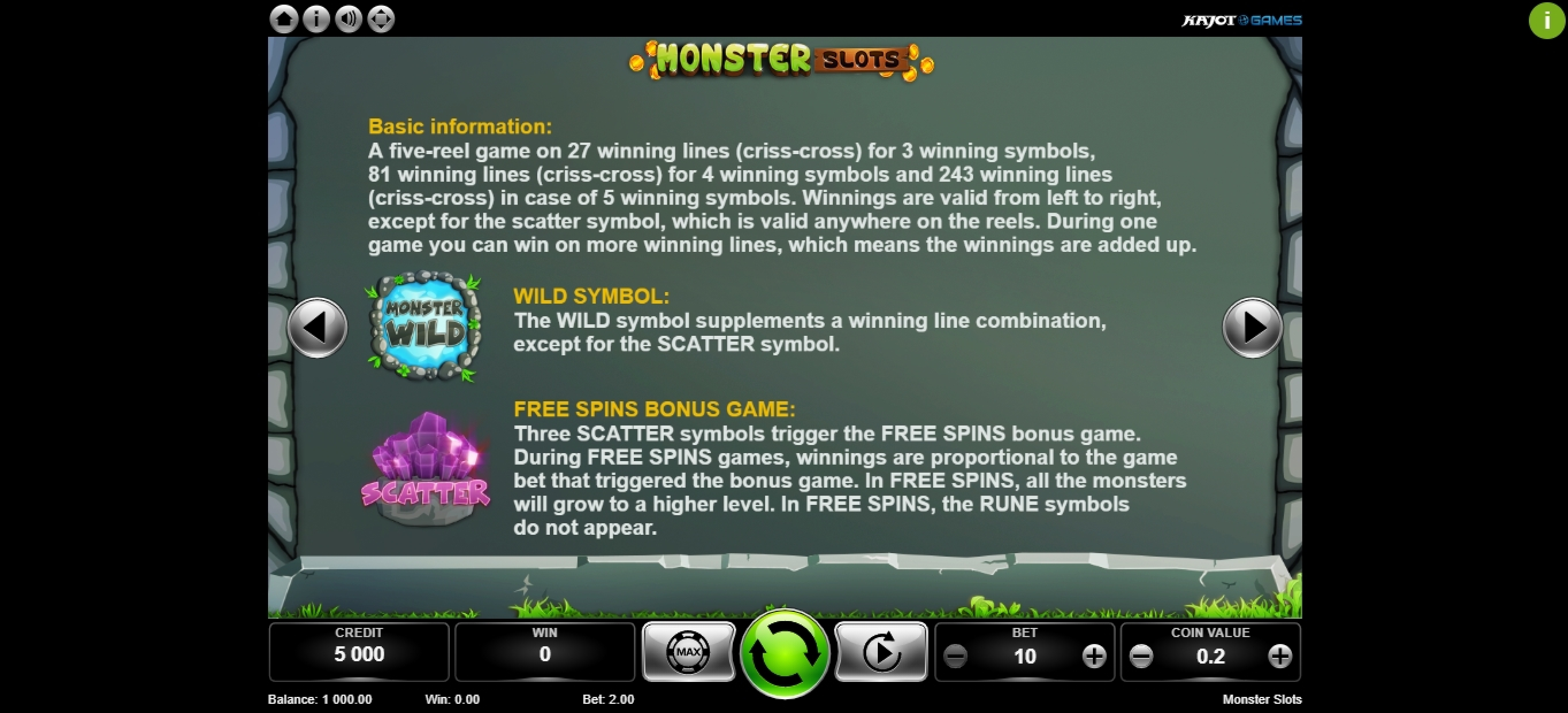 Info of Monster Slot Slot Game by Kajot