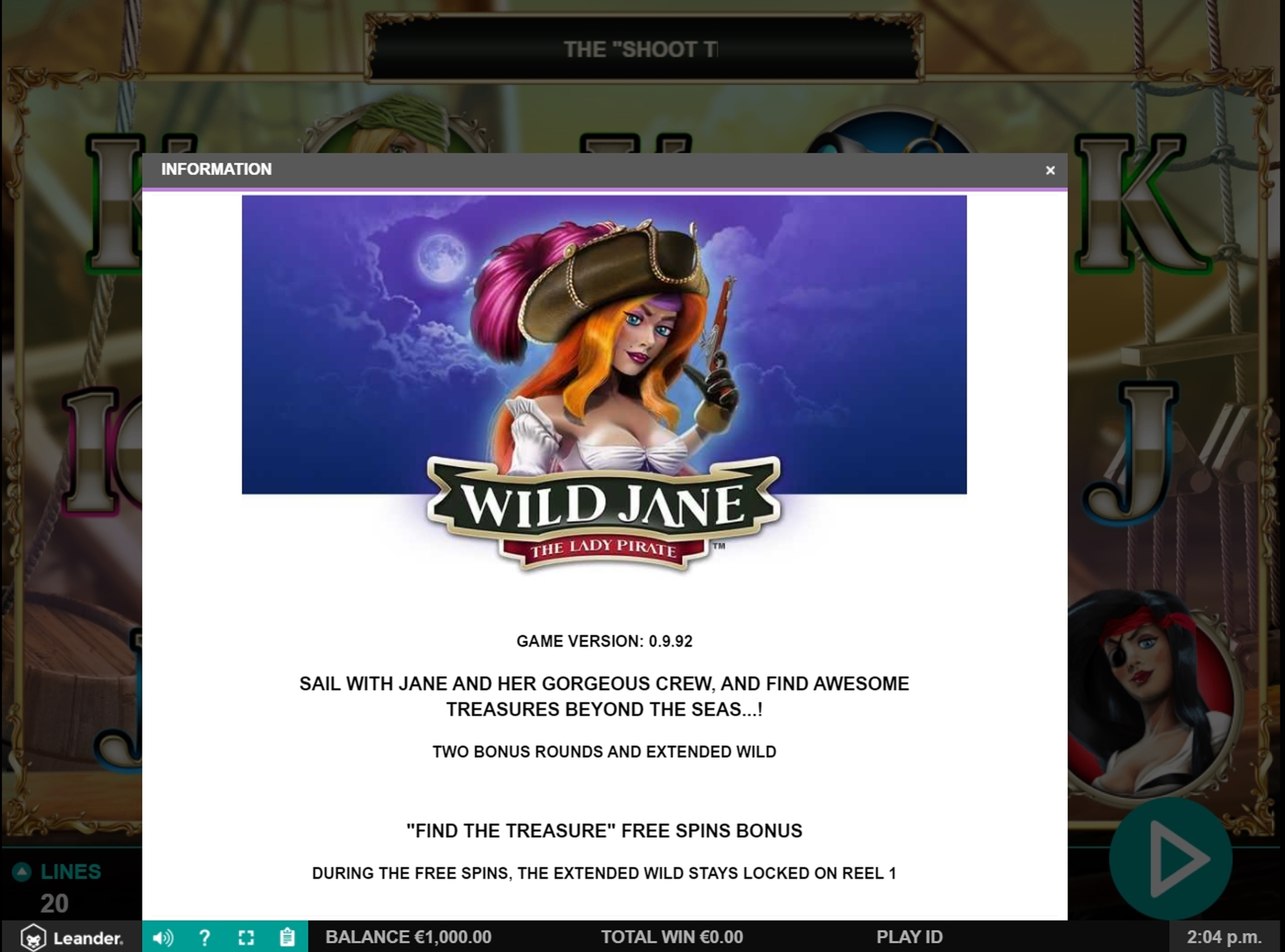 Info of Wild Jane, the Lady Pirate Slot Game by Leander Games