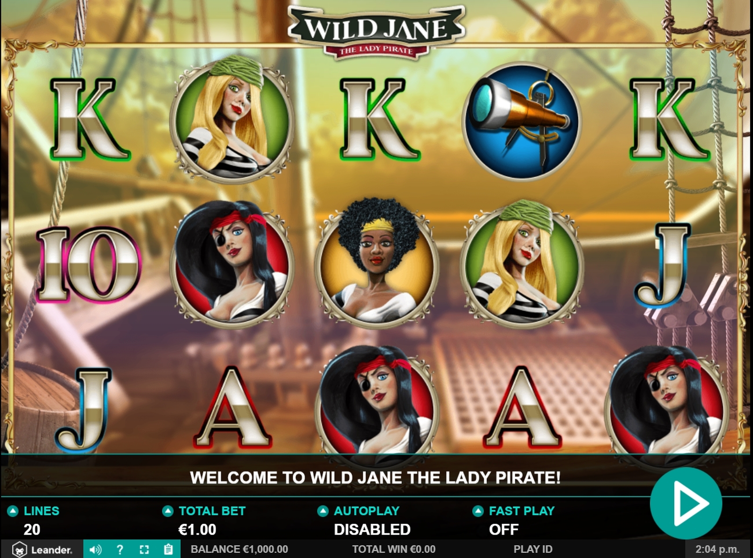 Reels in Wild Jane, the Lady Pirate Slot Game by Leander Games