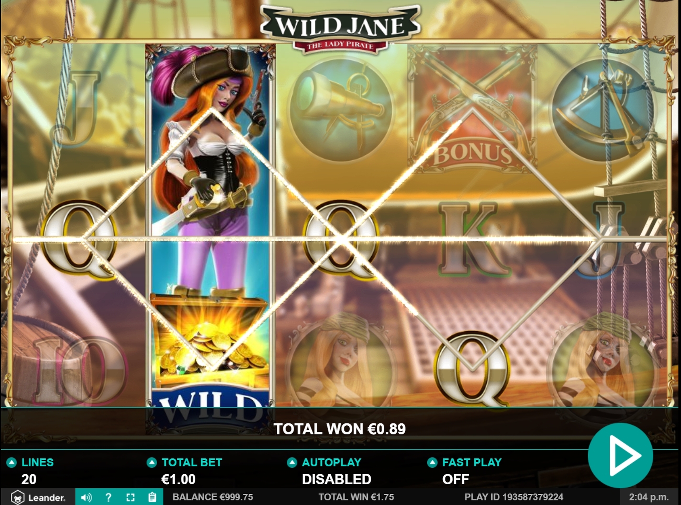 Win Money in Wild Jane, the Lady Pirate Free Slot Game by Leander Games