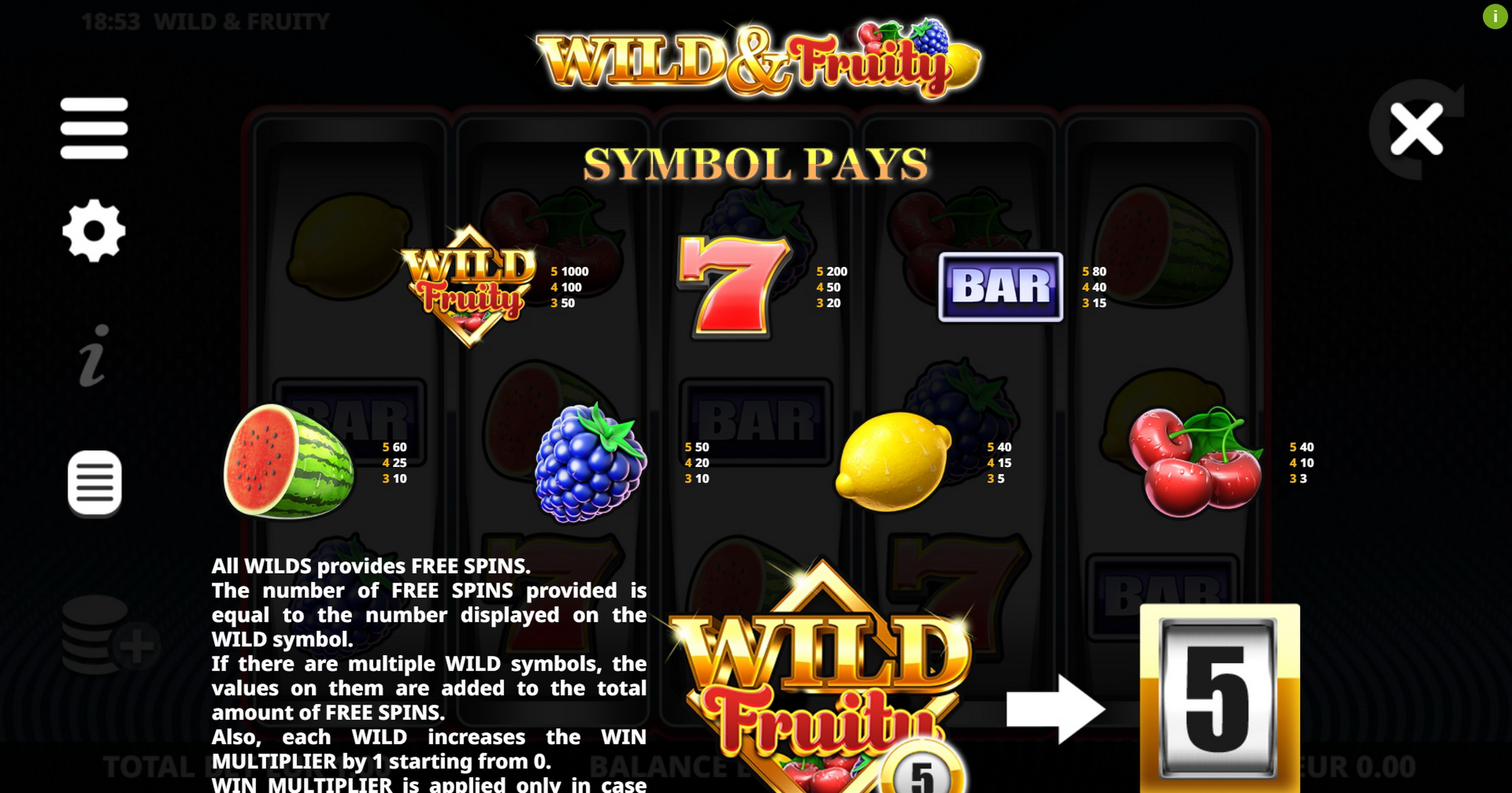 Info of Wild and Fruity Slot Game by Leander Games