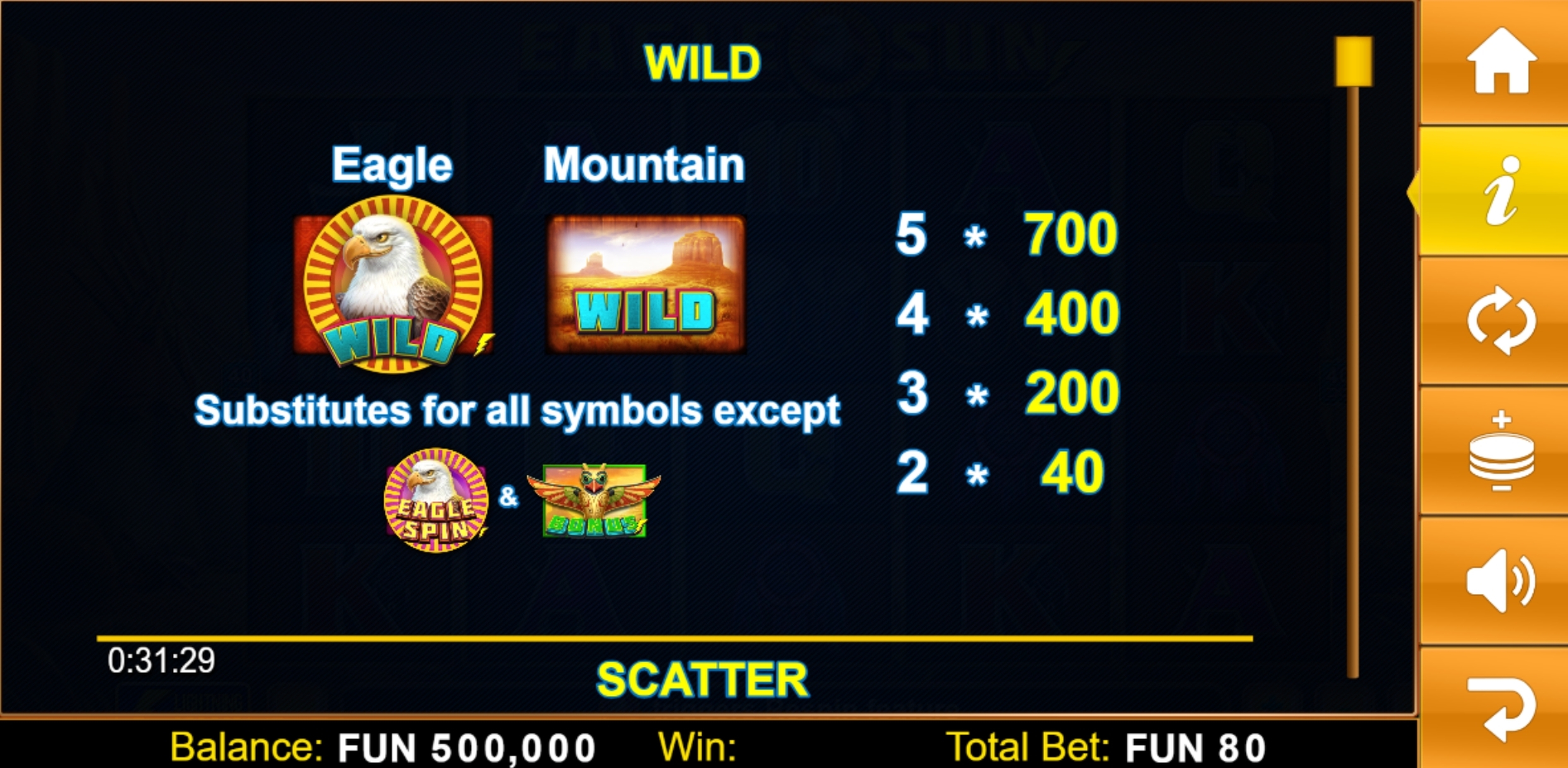 Info of Eagle Sun Slot Game by Lightning Box