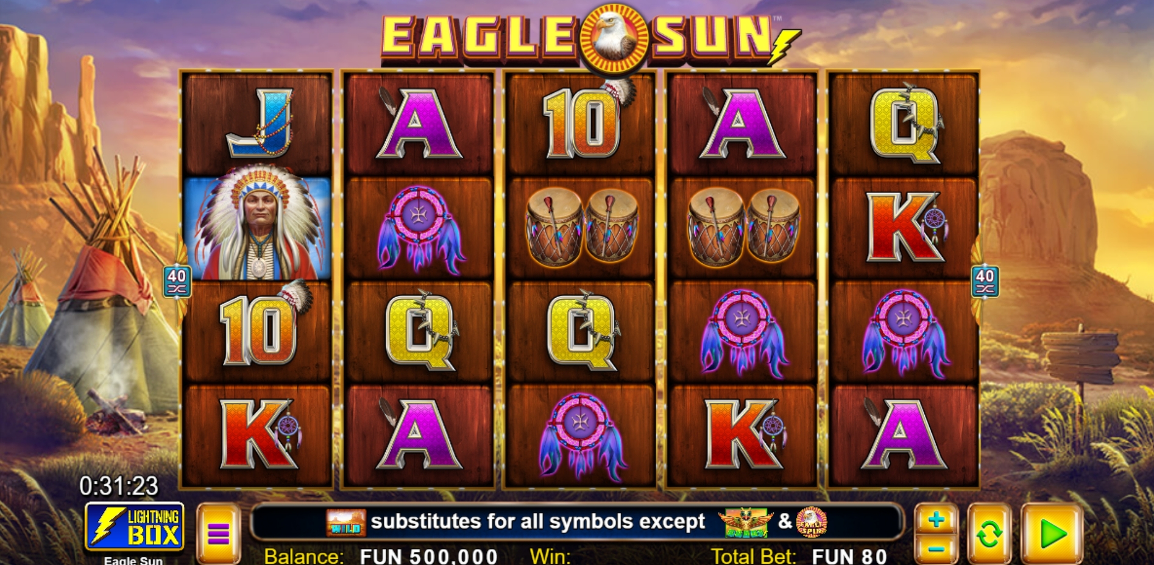 Reels in Eagle Sun Slot Game by Lightning Box