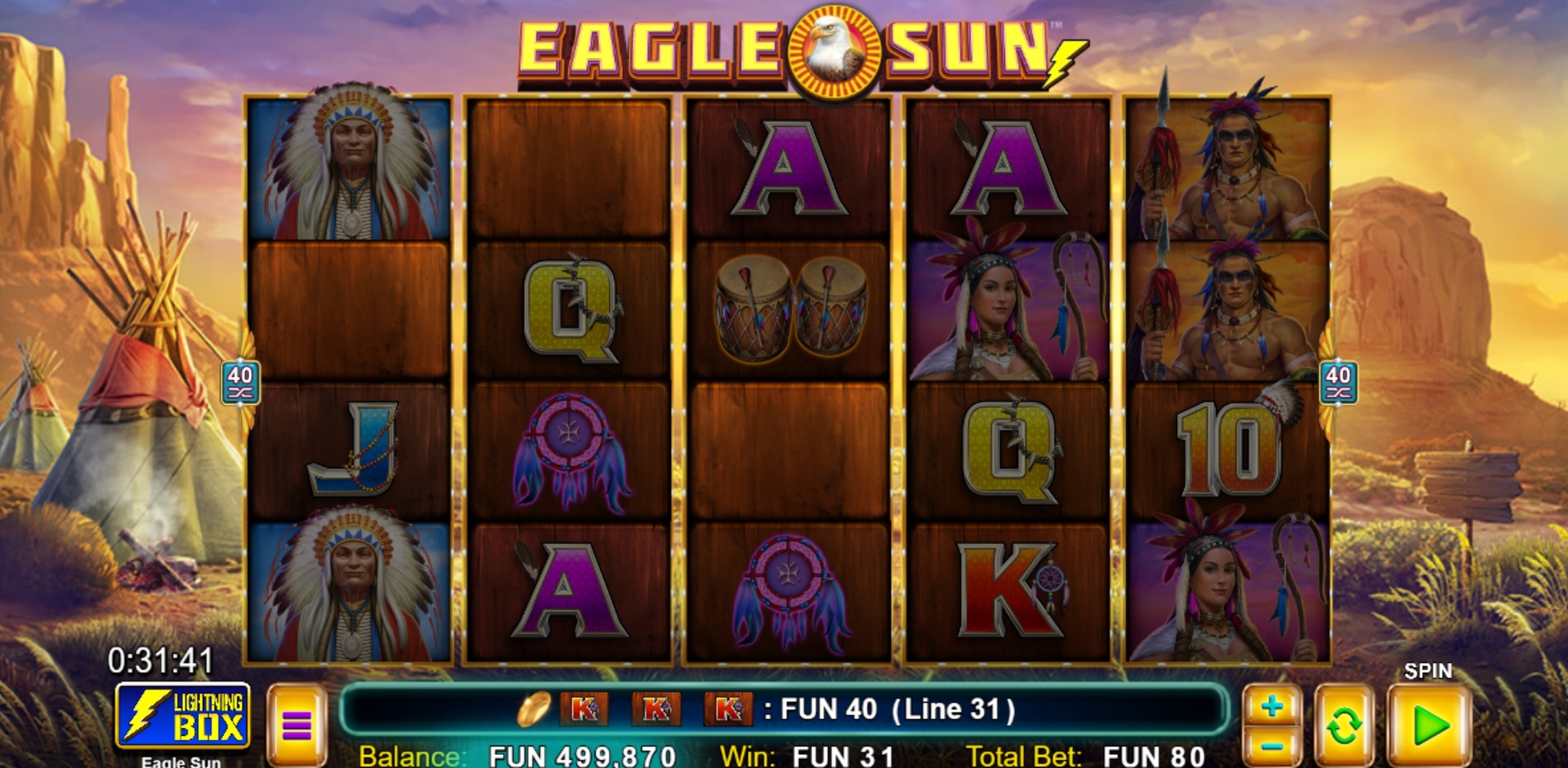 Win Money in Eagle Sun Free Slot Game by Lightning Box