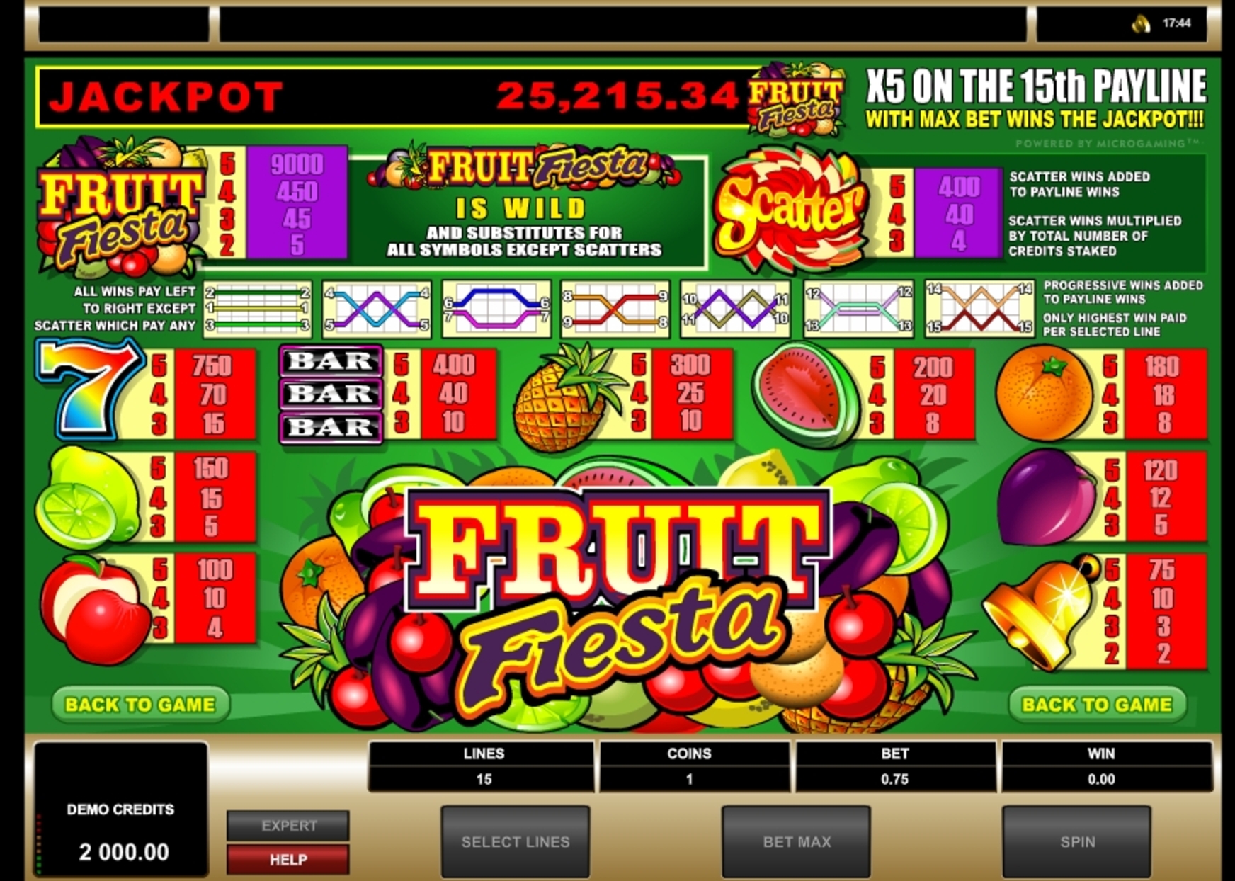 Info of Fruit Fiesta 5 Reel Slot Game by Microgaming