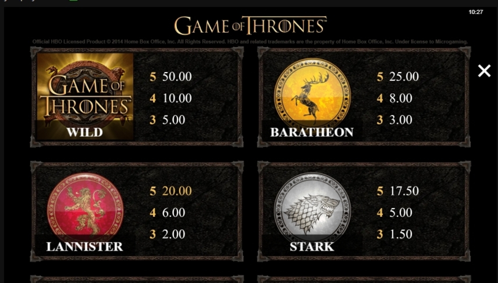 Info of Game of Thrones 243 Ways Slot Game by Microgaming