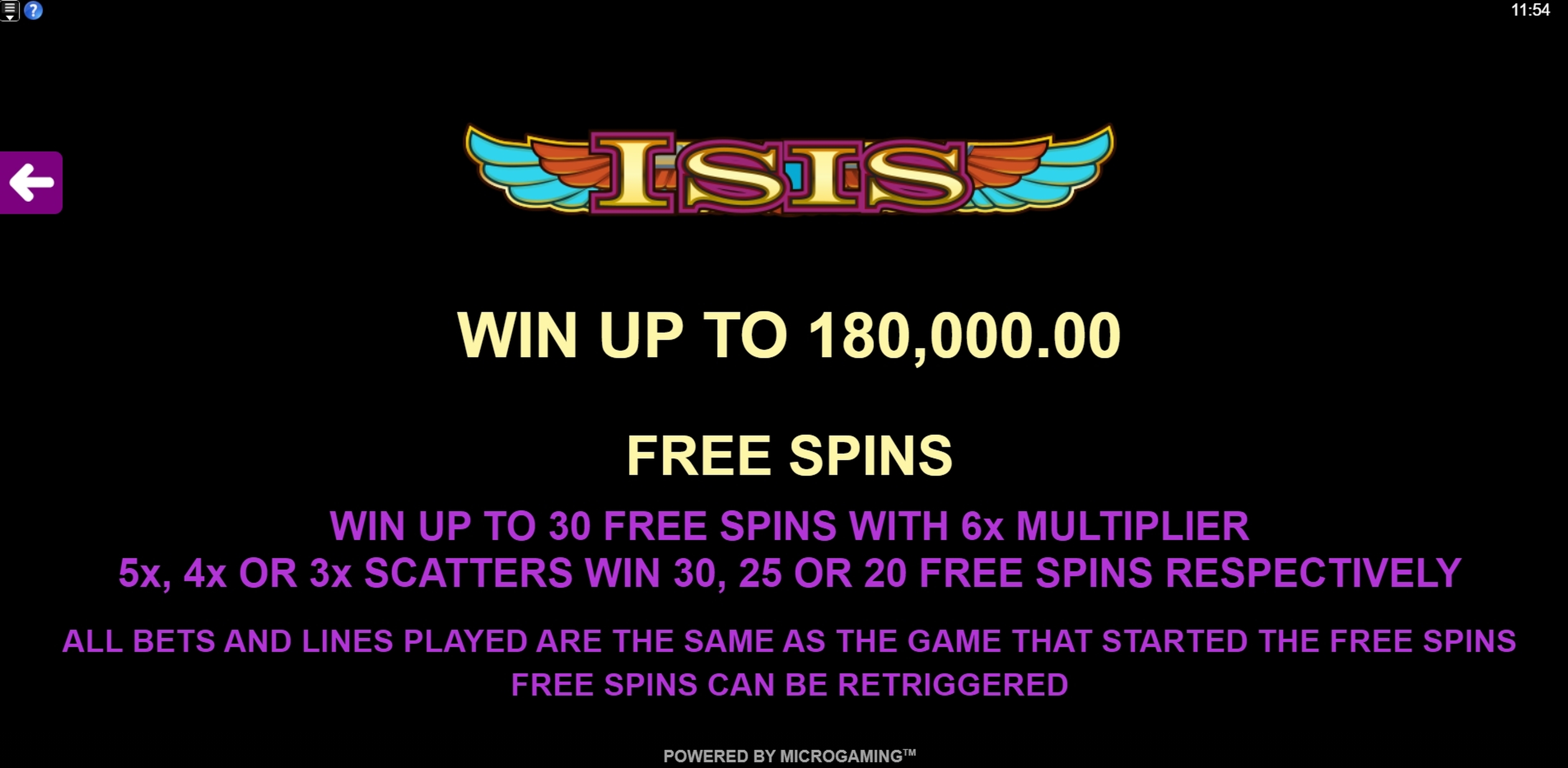 Info of Isis Slot Game by Microgaming