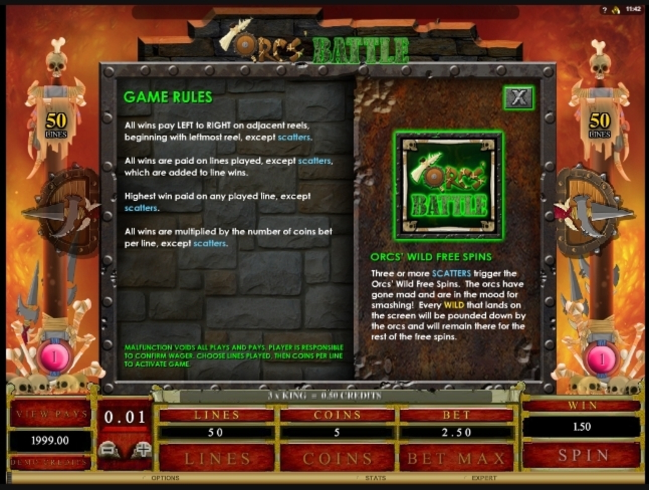 Info of Orc's Battle Slot Game by Microgaming