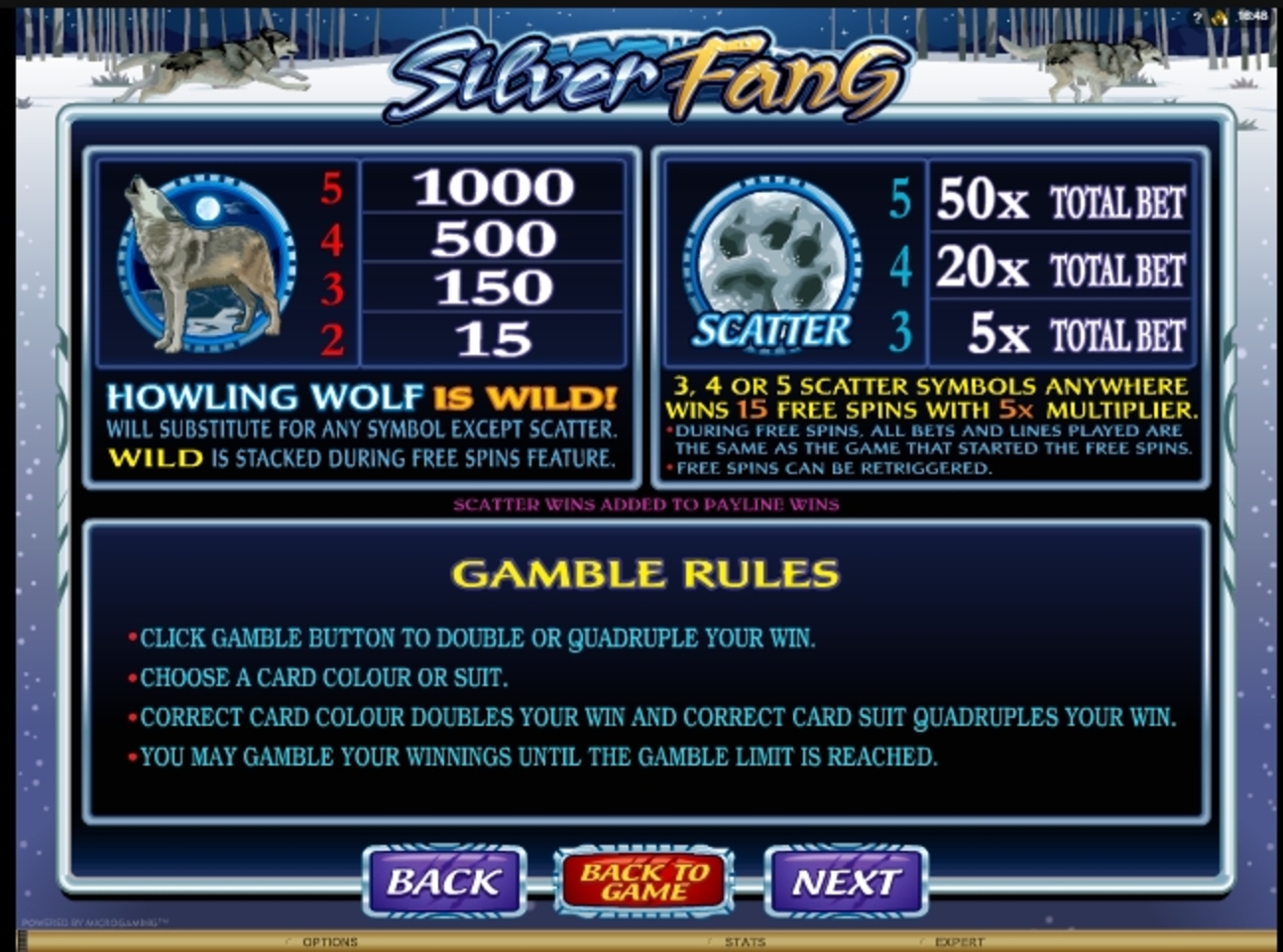 Info of Silver Fang Slot Game by Microgaming