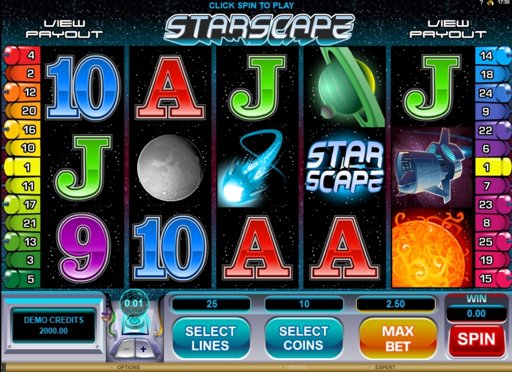 Reels in Starscape Slot Game by Microgaming
